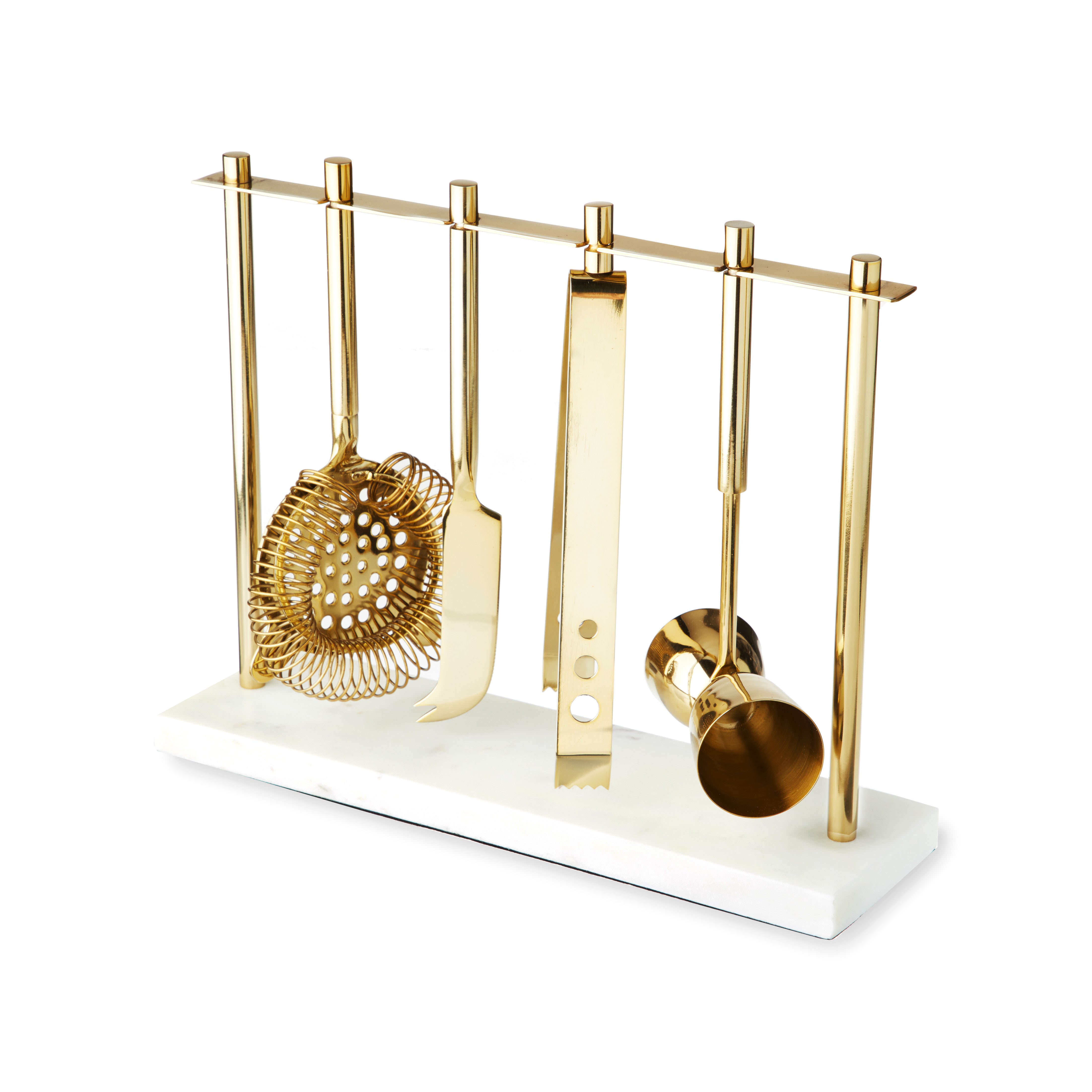 4-Piece Bar Tool Set in Gold with Marble and Stainless Steel Stand - MaisonBeach