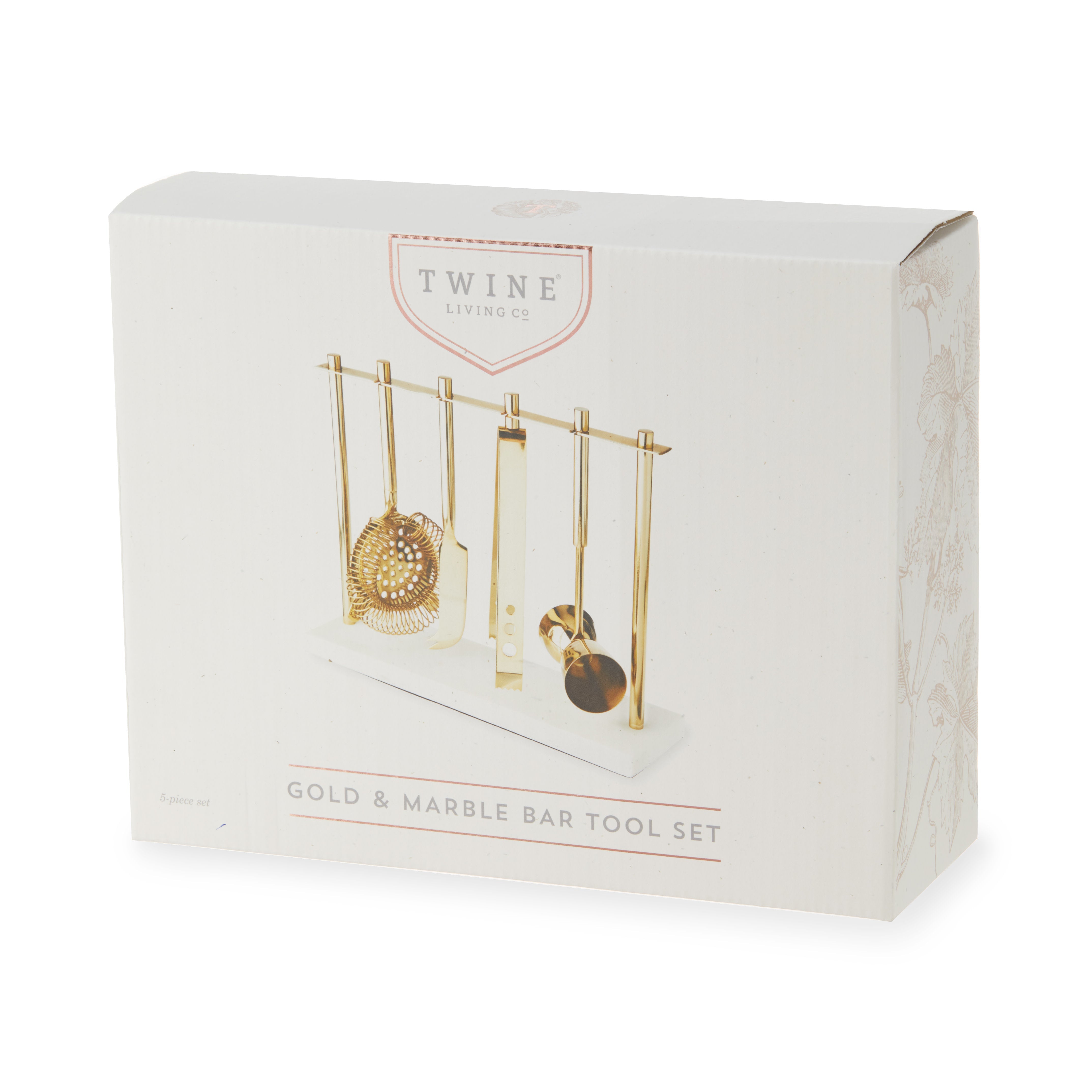 4-Piece Bar Tool Set in Gold with Marble and Stainless Steel Stand - MaisonBeach