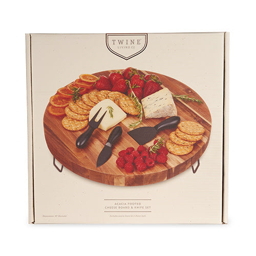 Acacia Footed Cheese Board & Knife Set - MaisonBeach