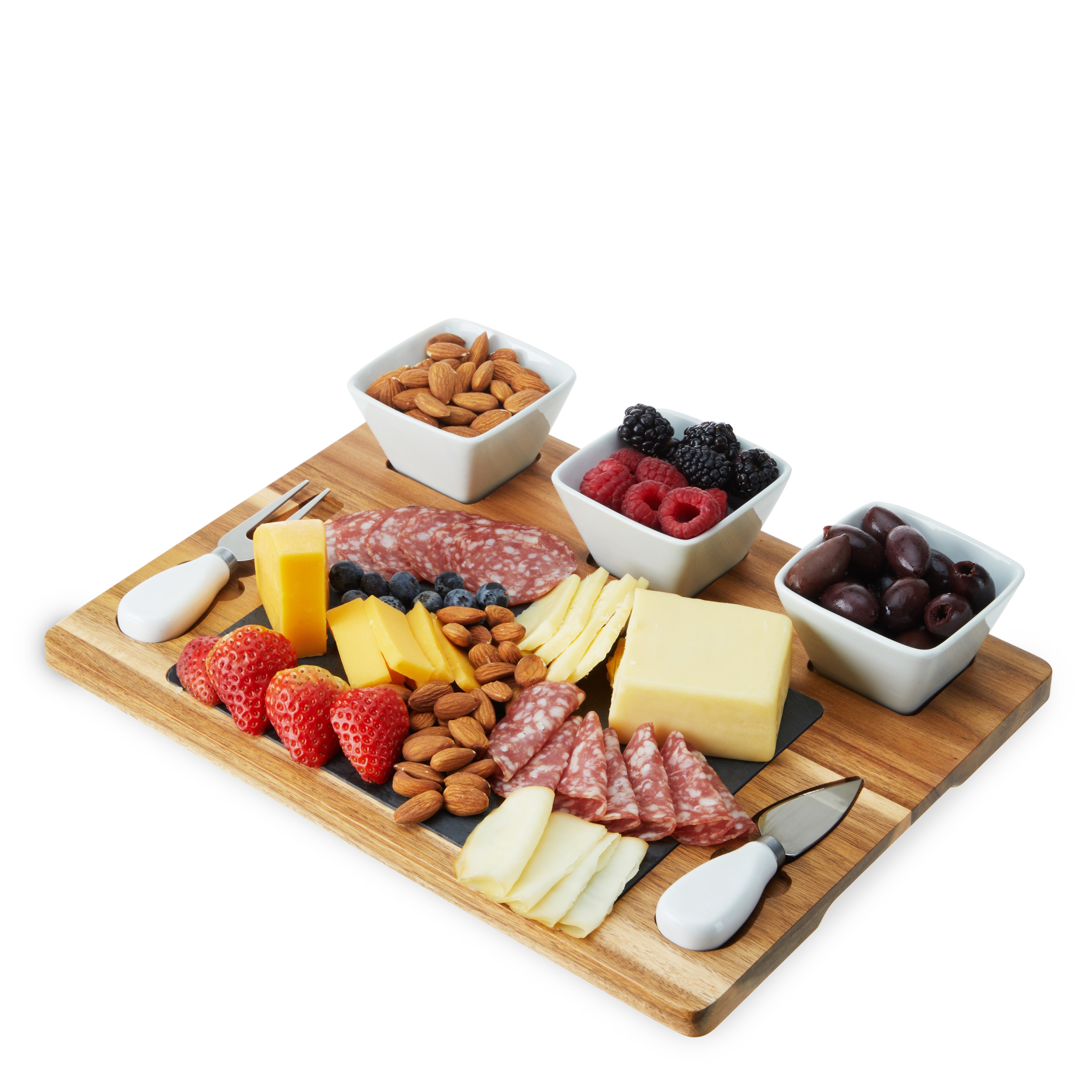 Acacia & Slate Cheese Board Set with Ceramic Bowls - MaisonBeach