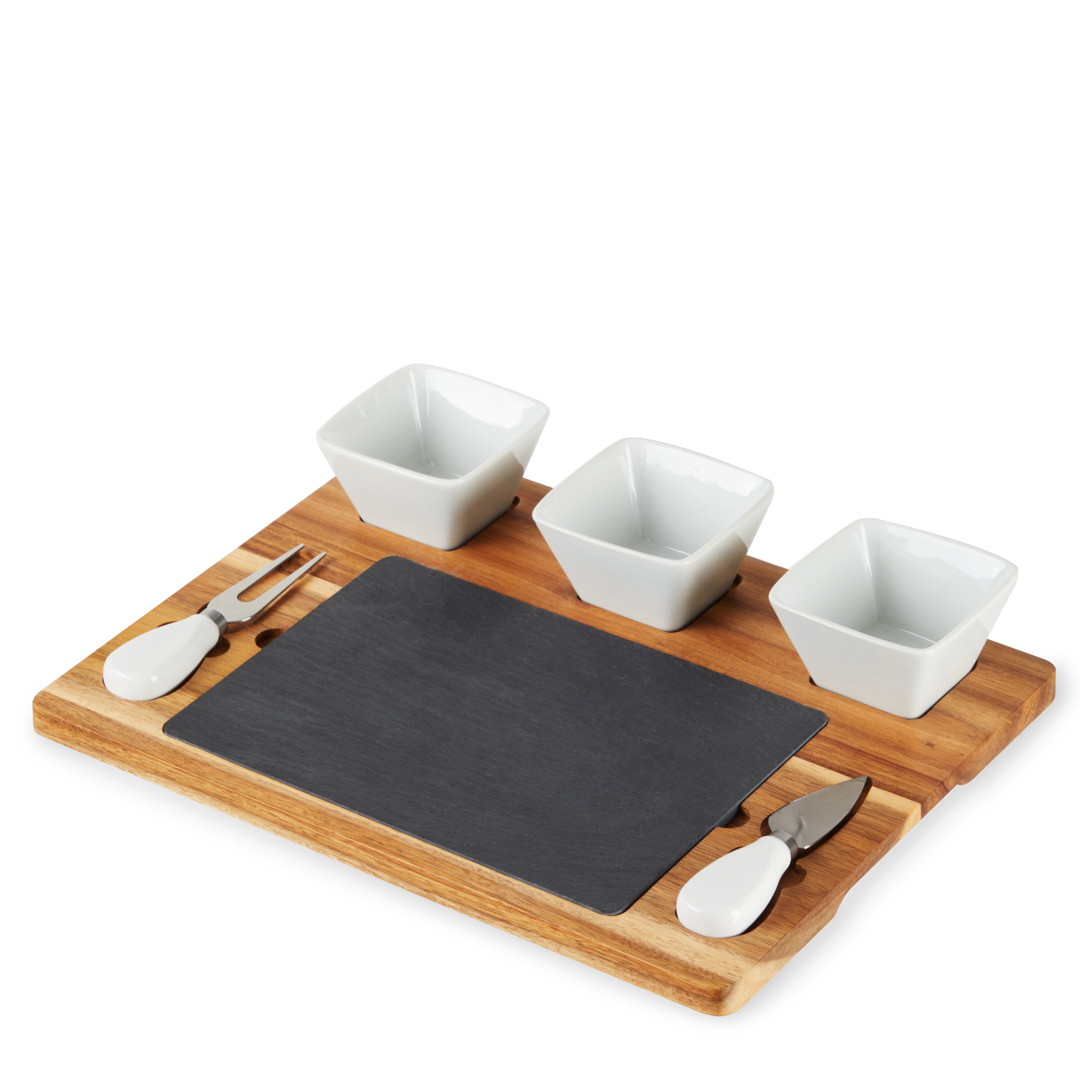 Acacia & Slate Cheese Board Set with Ceramic Bowls - MaisonBeach