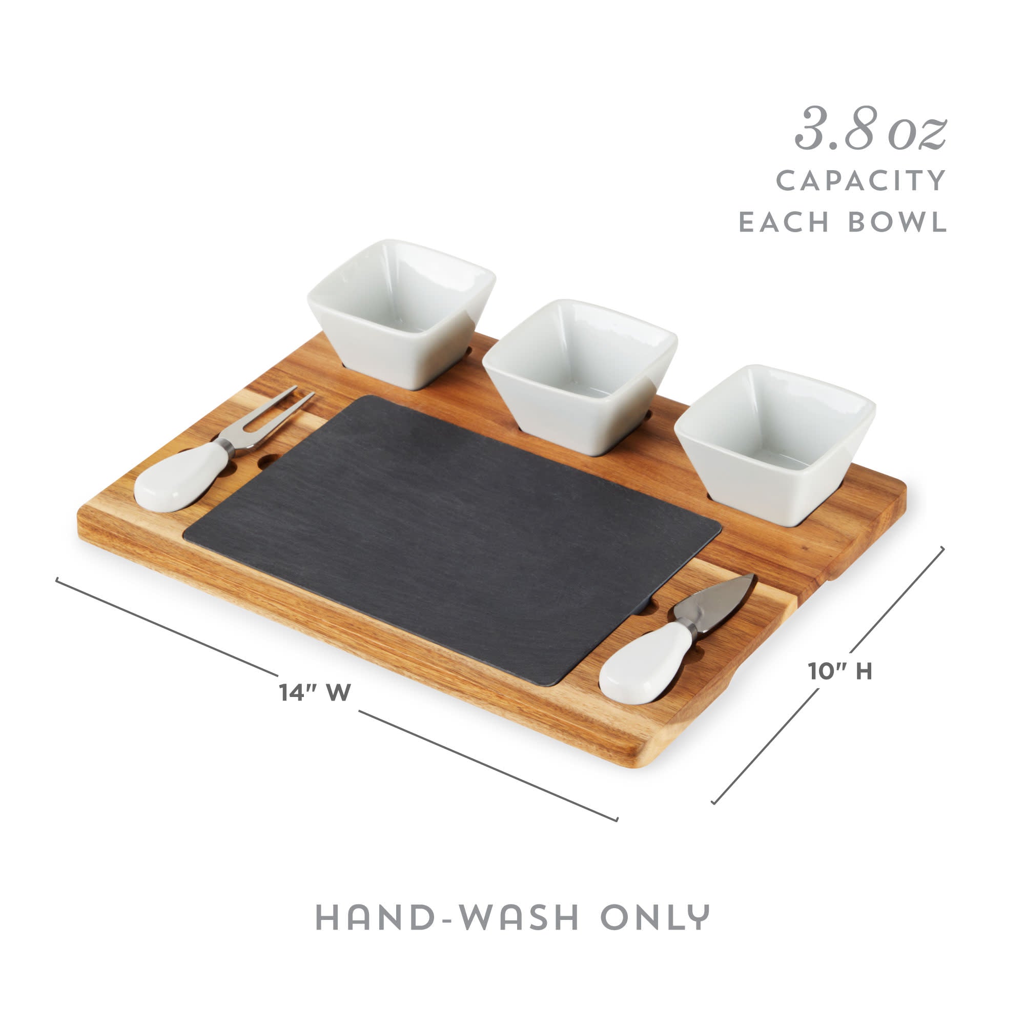 Acacia & Slate Cheese Board Set with Ceramic Bowls - MaisonBeach