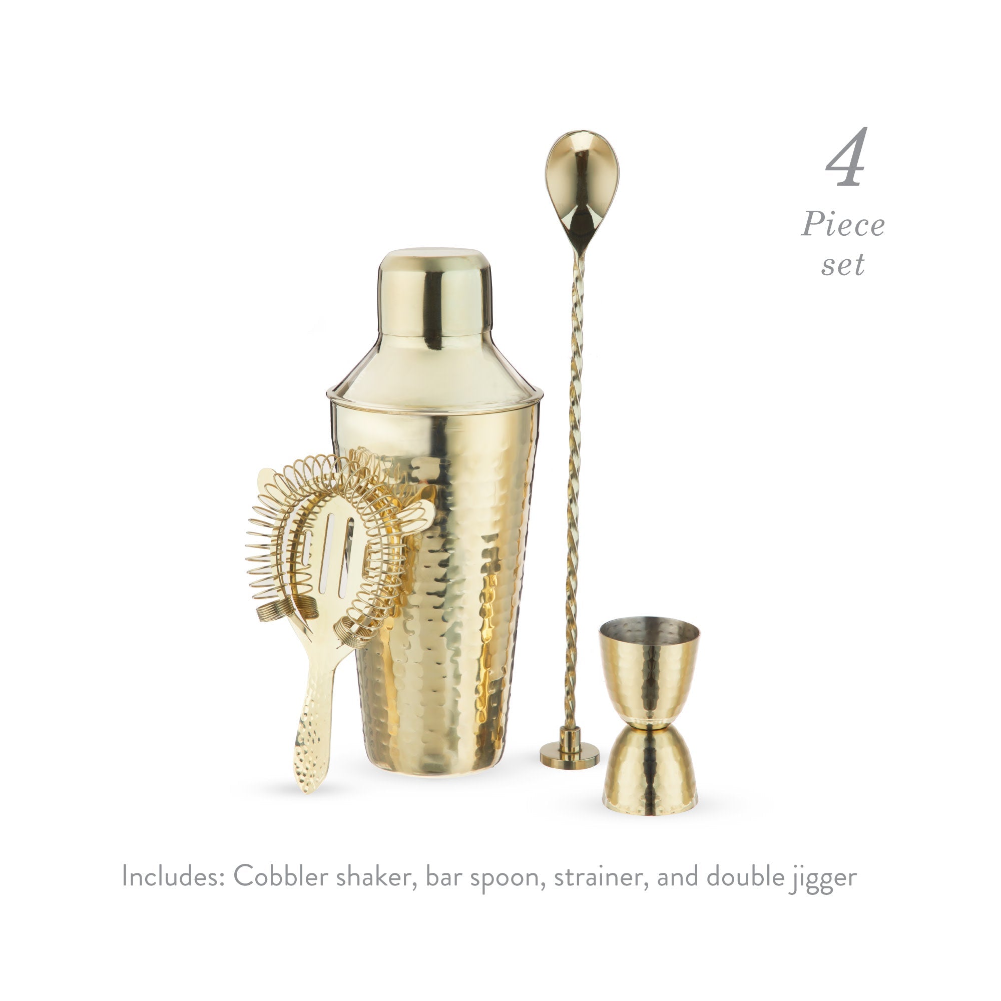 Hammered 4-Piece Barware Set in Gold - MaisonBeach