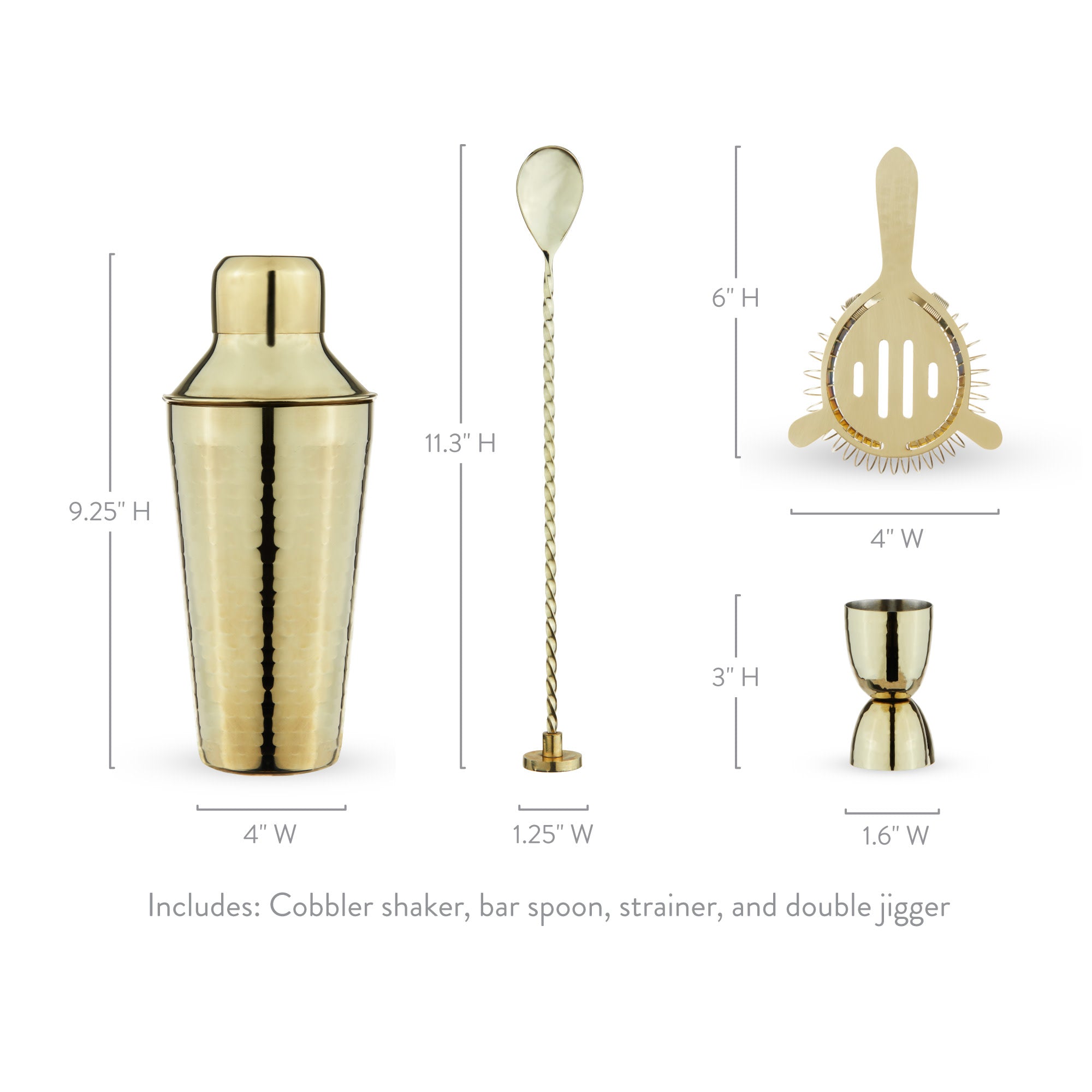 Hammered 4-Piece Barware Set in Gold - MaisonBeach