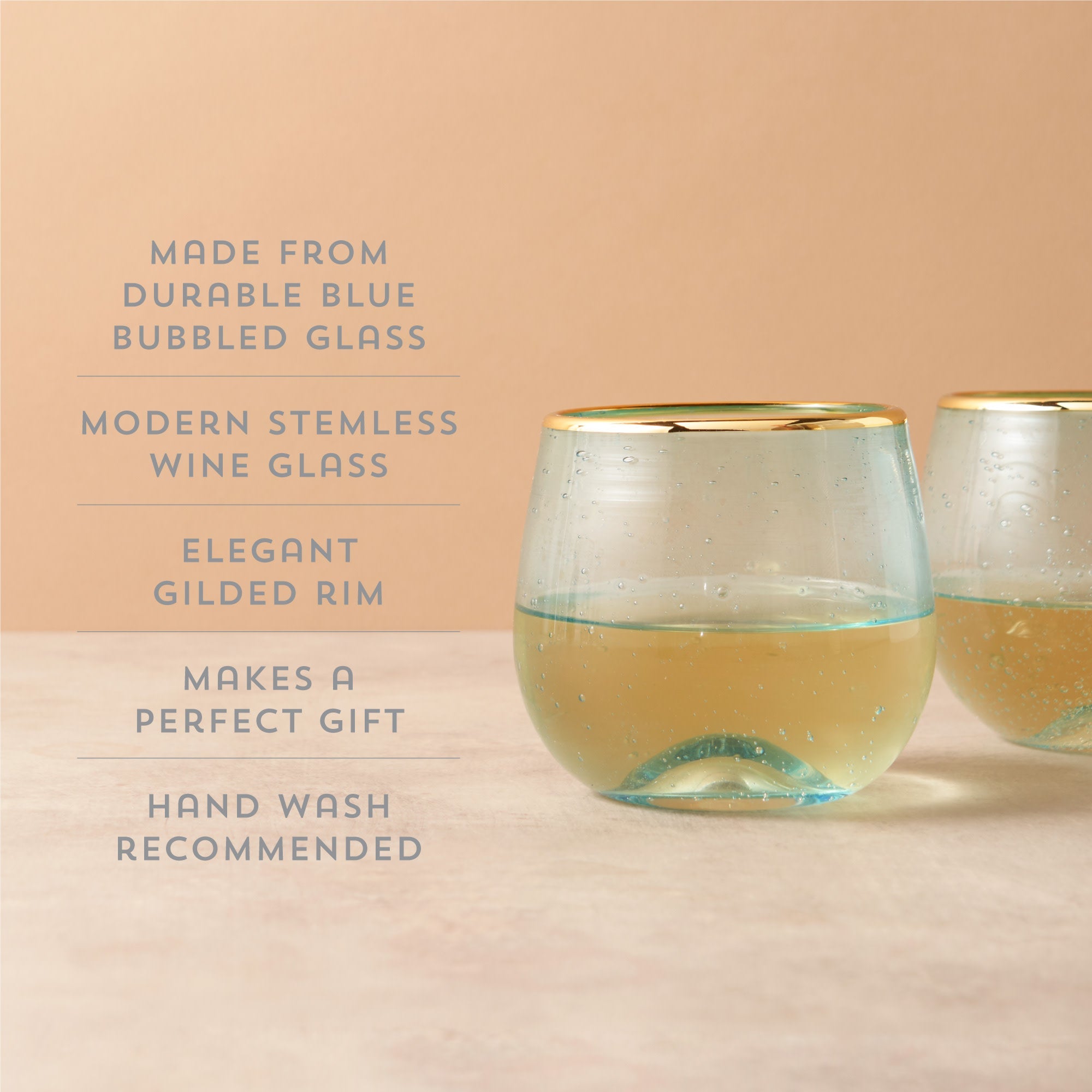 Aqua Bubble Stemless Wine Glass Set - MaisonBeach