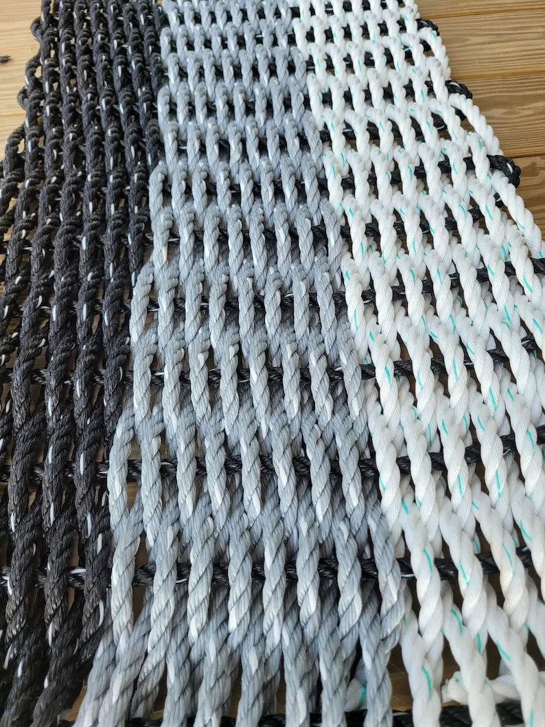 Rope Mat made with Lobster Rope, Black Gray White - MaisonBeach