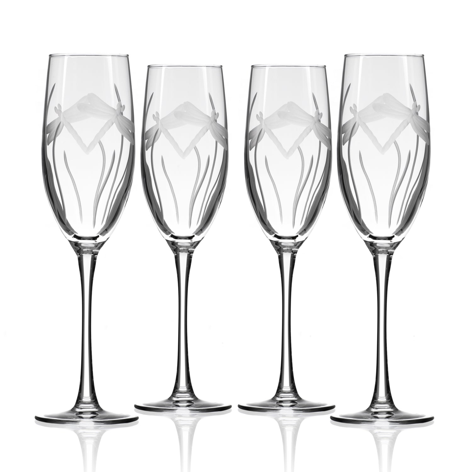 Rolf Glass Dragonfly Champagne Flute – engraved dragonfly and grass design
