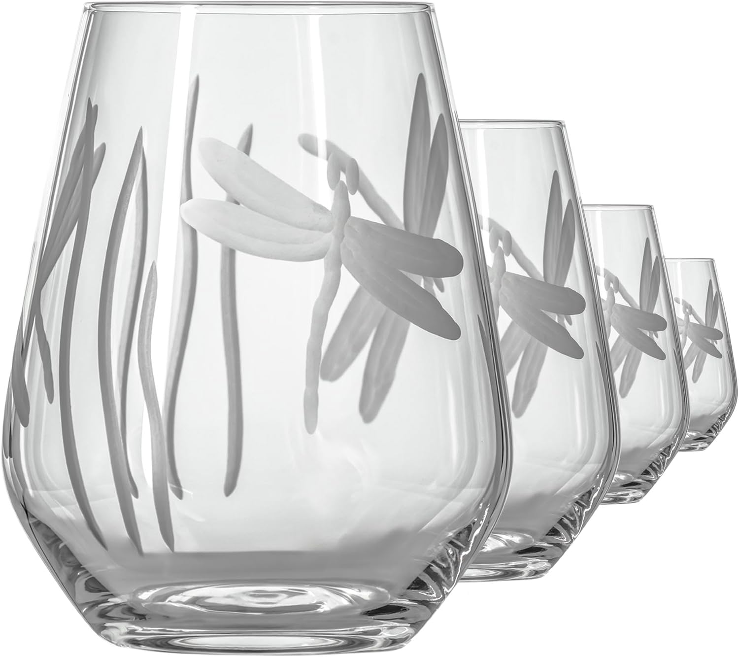 Rolf Glass Dragonfly 18oz Wine Glass – new shape with engraved dragonfly and grass design