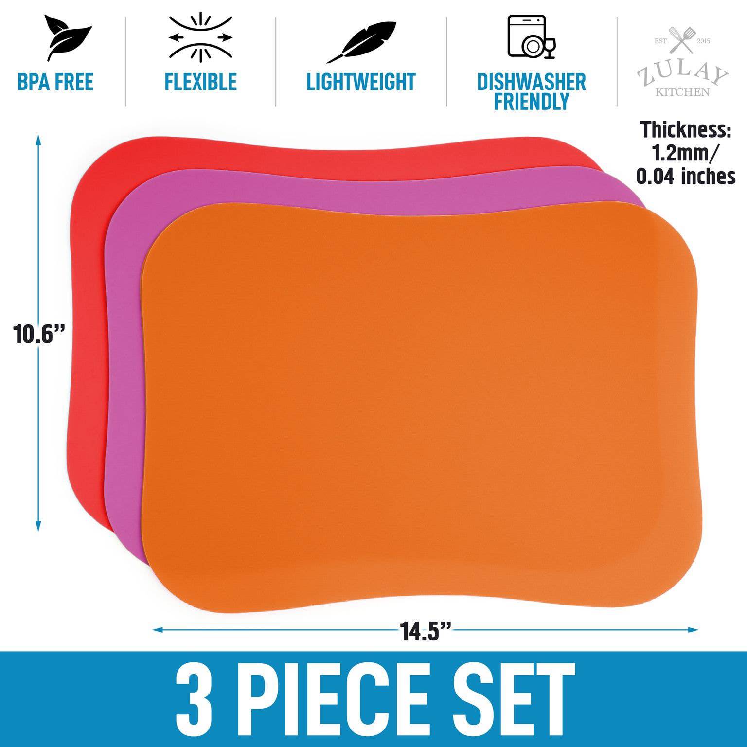Zulay Kitchen - Extra Thick Flexible Cutting Board Mats Curved Edge 3 Boards - MaisonBeach