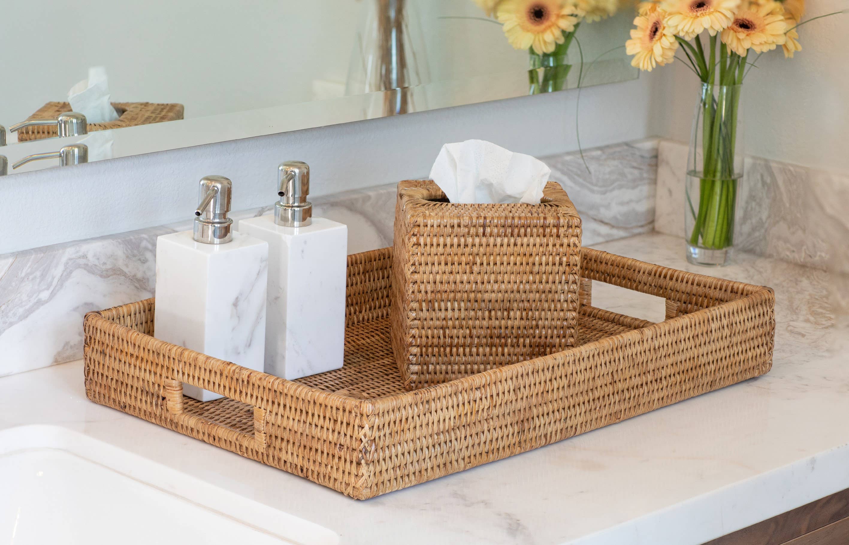 Artifacts Trading Company - Artifacts Rattan™ Rectangular Tray: Honey Brown / Medium - MaisonBeach