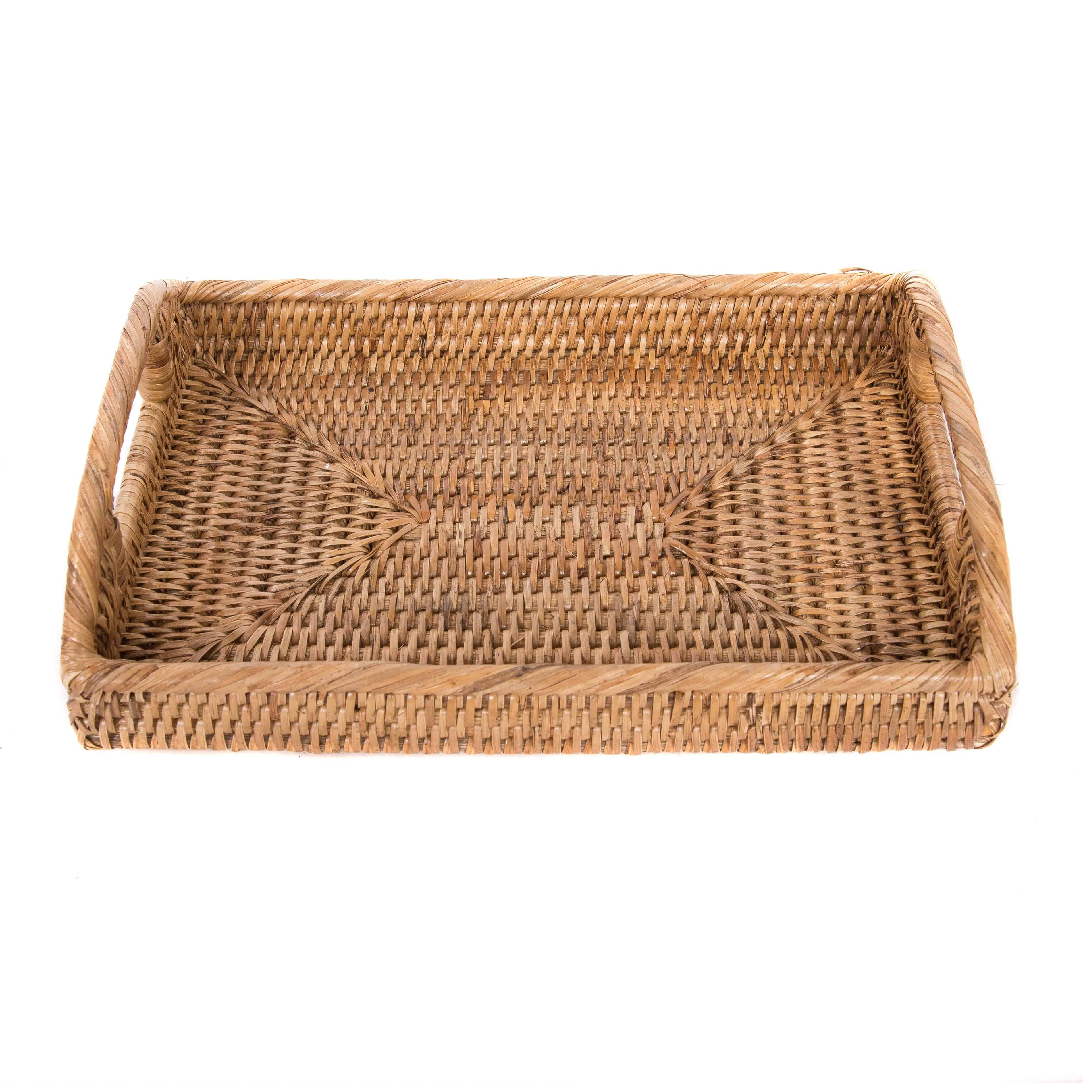 Artifacts Trading Company - Artifacts Rattan™ Rectangular Vanity Tray With High Handles: White Wash - MaisonBeach