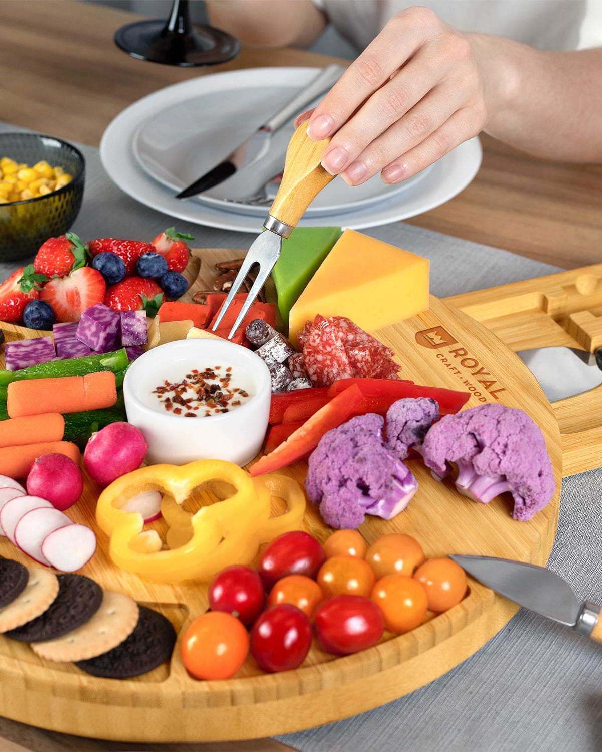 Round Bamboo Charcuterie Board – Royal Craft Wood Serving Tray - MaisonBeach