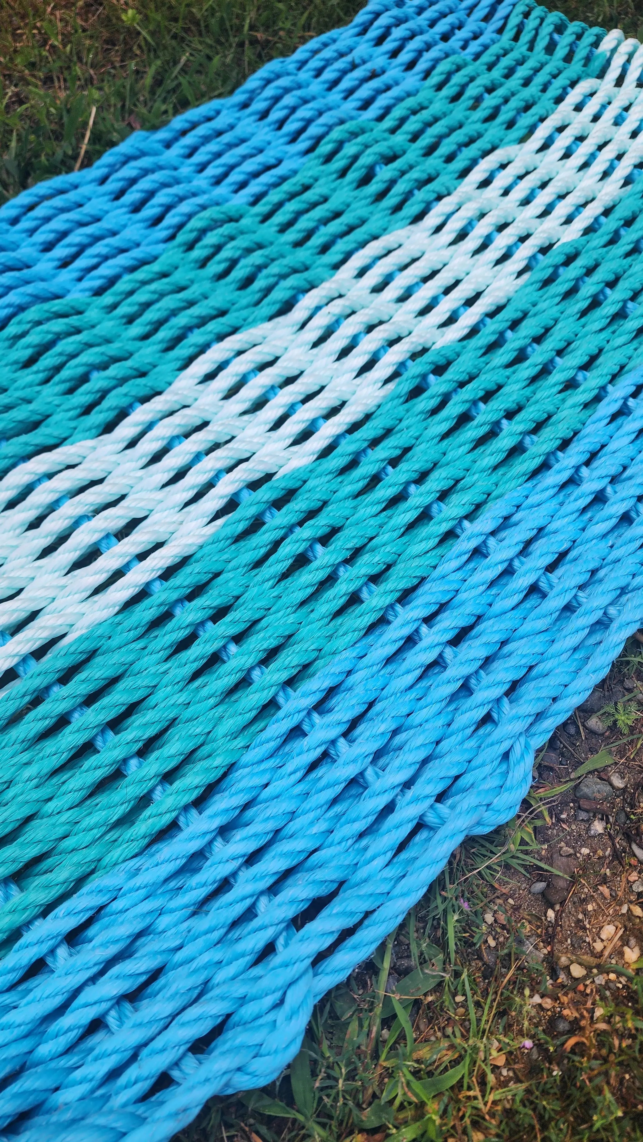 5 Stripe Lobster Rope Mat Light Blue Teal and Seafoam - MaisonBeach