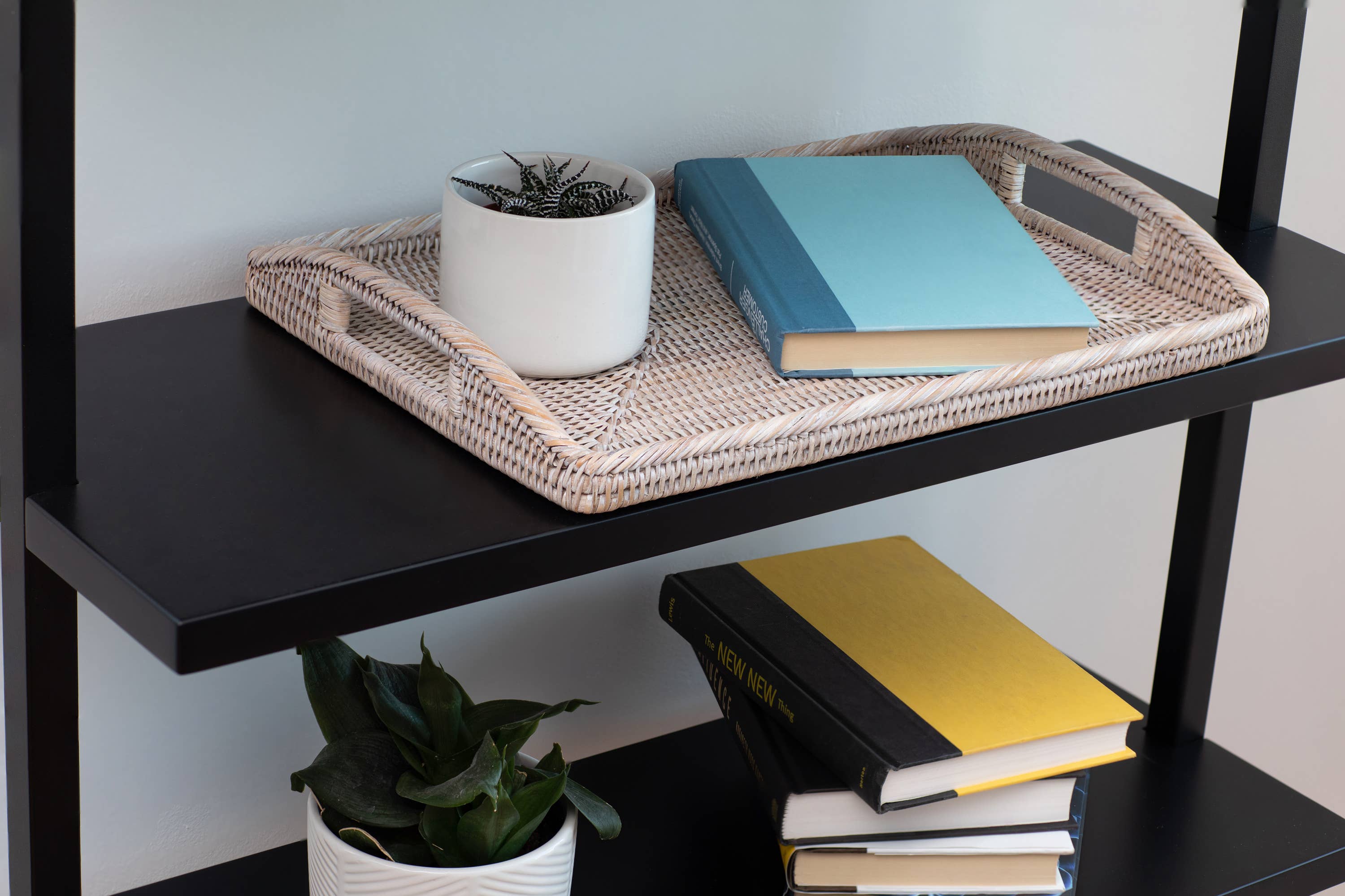 Artifacts Trading Company - Artifacts Rattan™ Rectangular Serving Tray With High Handles: White Wash / 14"x10" - MaisonBeach