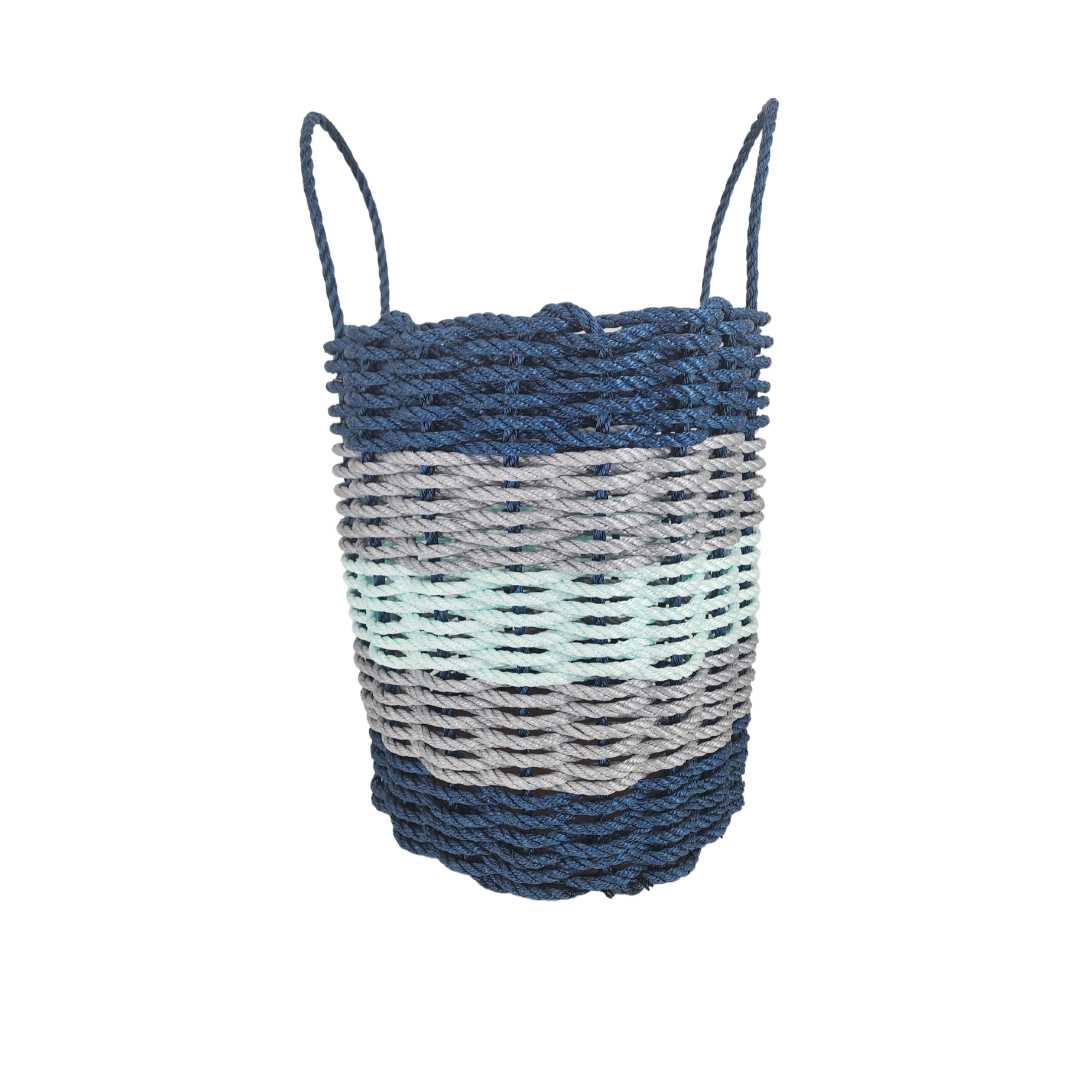 Five Stripe Rope Storage Basket Navy Blue, Light Gray, Seafoam - MaisonBeach