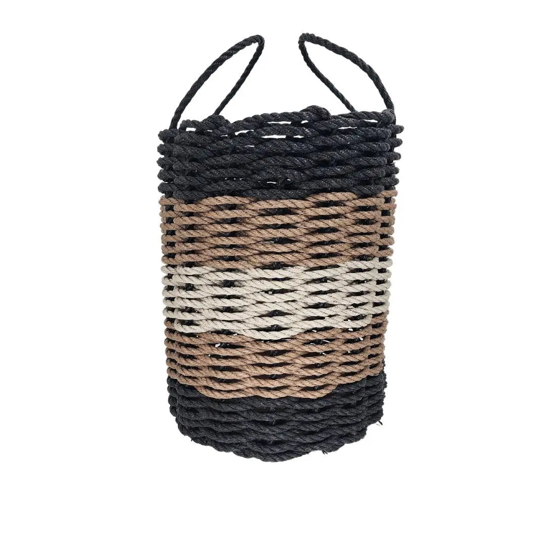 Five Stripe Rope Storage Basket Black, Brown and Tan - MaisonBeach
