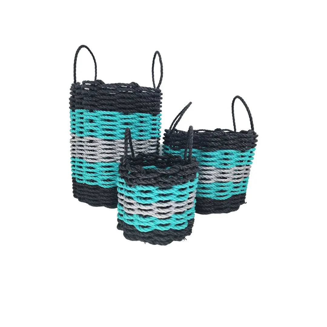 Five Stripe Rope Storage Basket Black, Teal & Gray - MaisonBeach