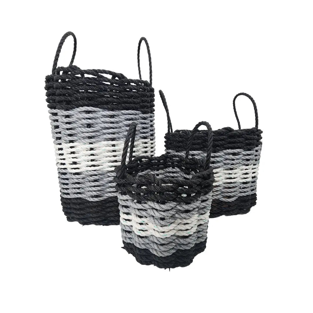 Five Stripe Rope Storage Basket Black, Gray and White - MaisonBeach