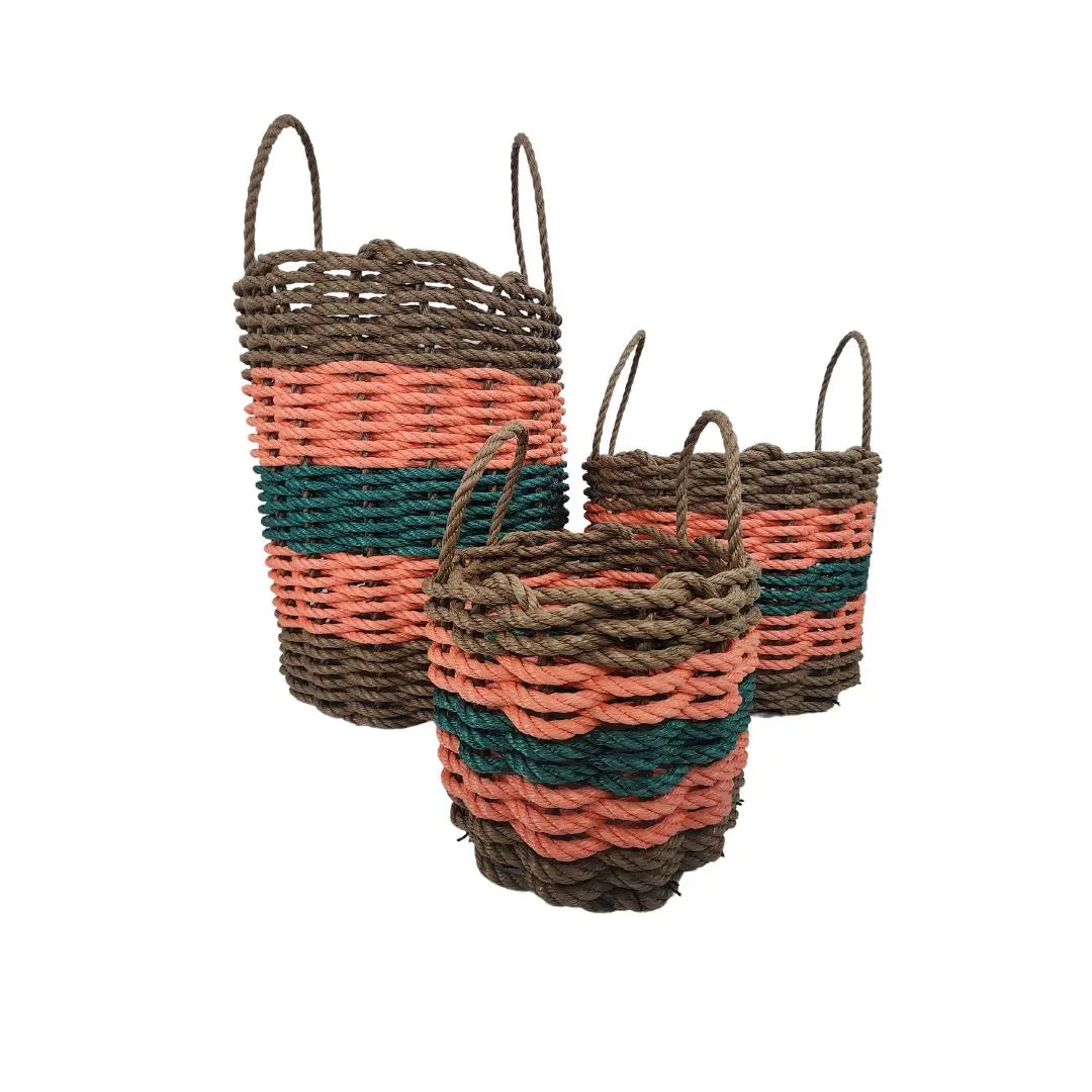 Five Stripe Rope Storage Basket Brown, Orange and Hunter Green - MaisonBeach