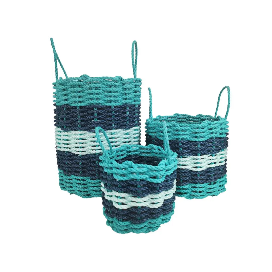 Five Stripe Rope Storage Basket Teal, Navy Blue & Seafoam - MaisonBeach