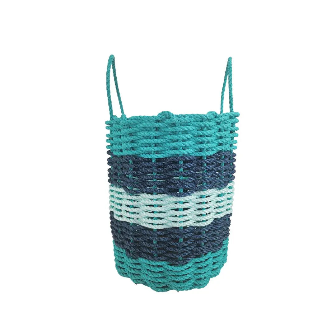 Five Stripe Rope Storage Basket Teal, Navy Blue & Seafoam - MaisonBeach