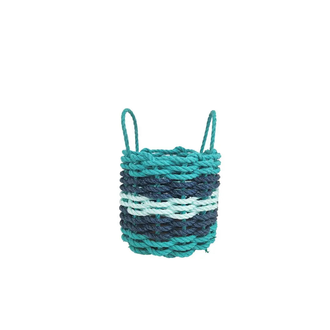 Five Stripe Rope Storage Basket Teal, Navy Blue & Seafoam - MaisonBeach