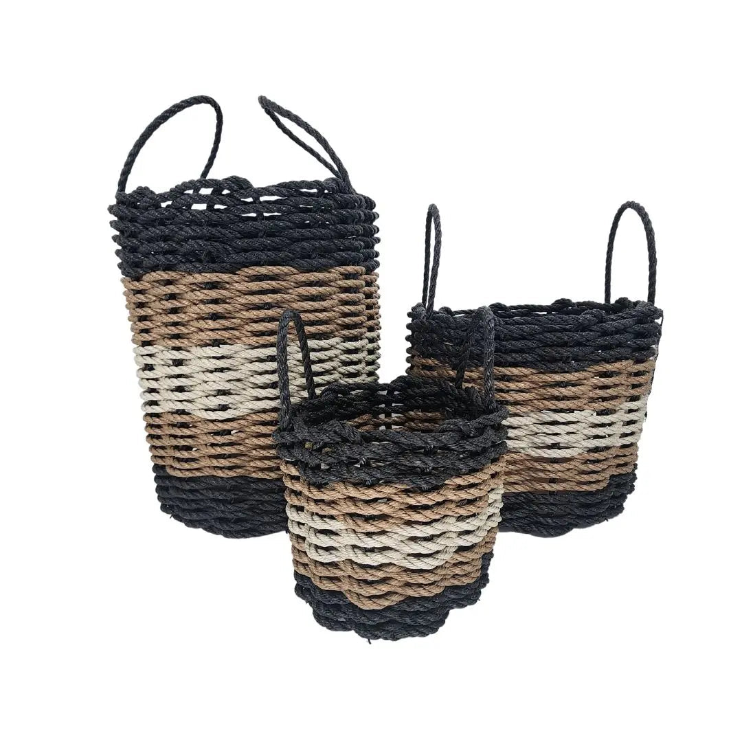 Five Stripe Rope Storage Basket Black, Brown and Tan - MaisonBeach