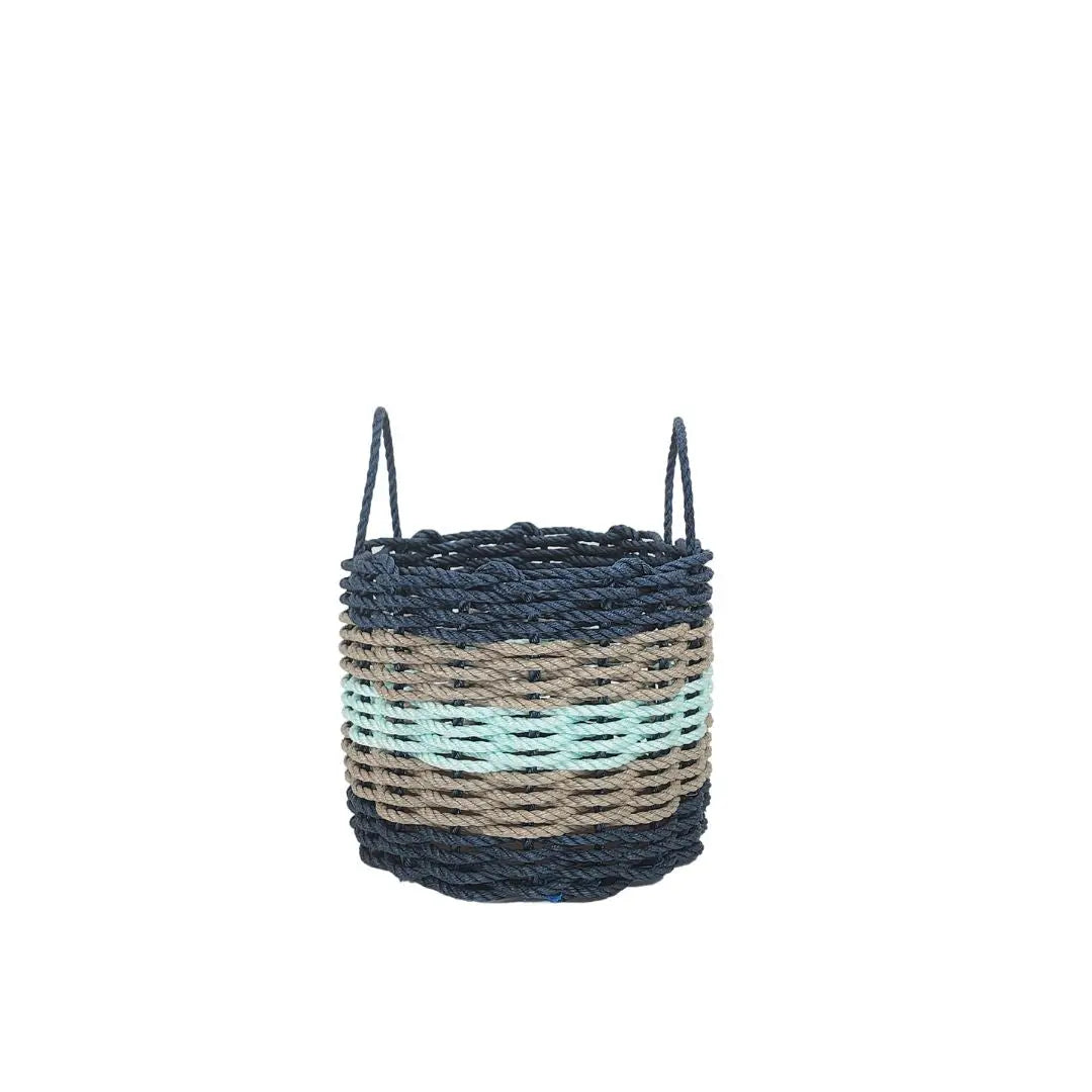 Five Stripe Rope Storage Basket Navy, Tan and Seafoam - MaisonBeach