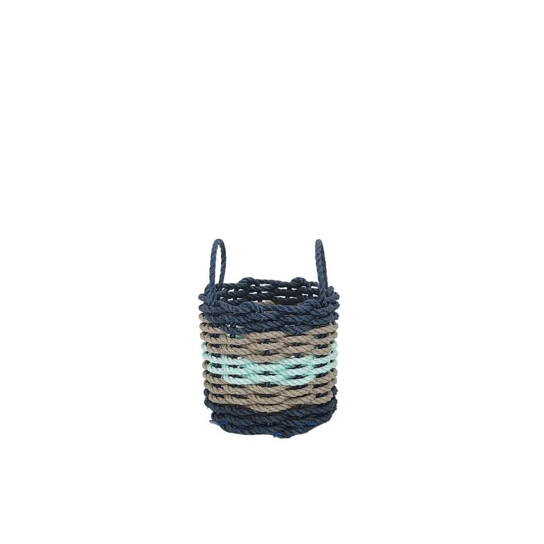 Five Stripe Rope Storage Basket Navy, Tan and Seafoam - MaisonBeach