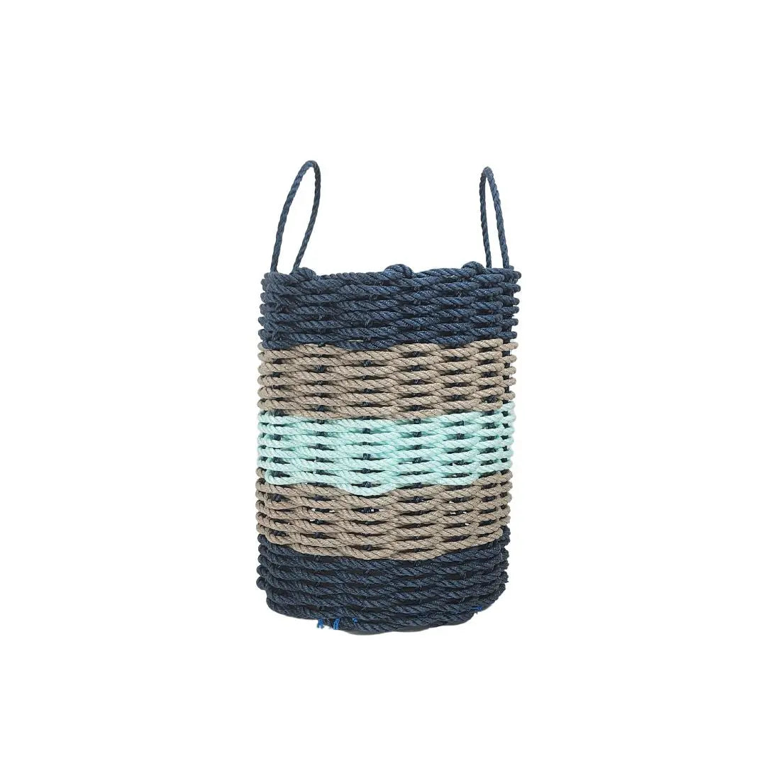 Five Stripe Rope Storage Basket Navy, Tan and Seafoam - MaisonBeach