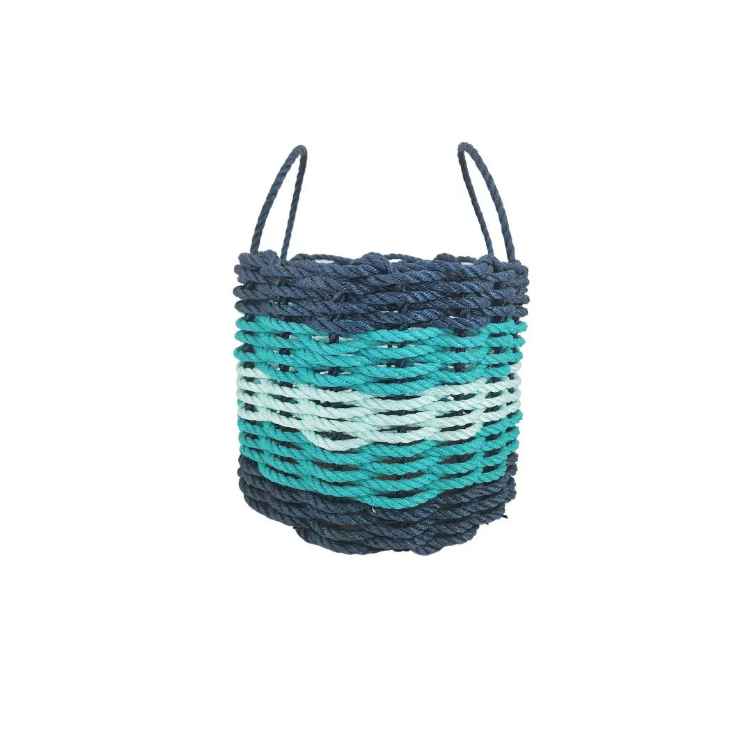 Five Stripe Rope Storage Basket Navy Blue, Teal & Seafoam - MaisonBeach