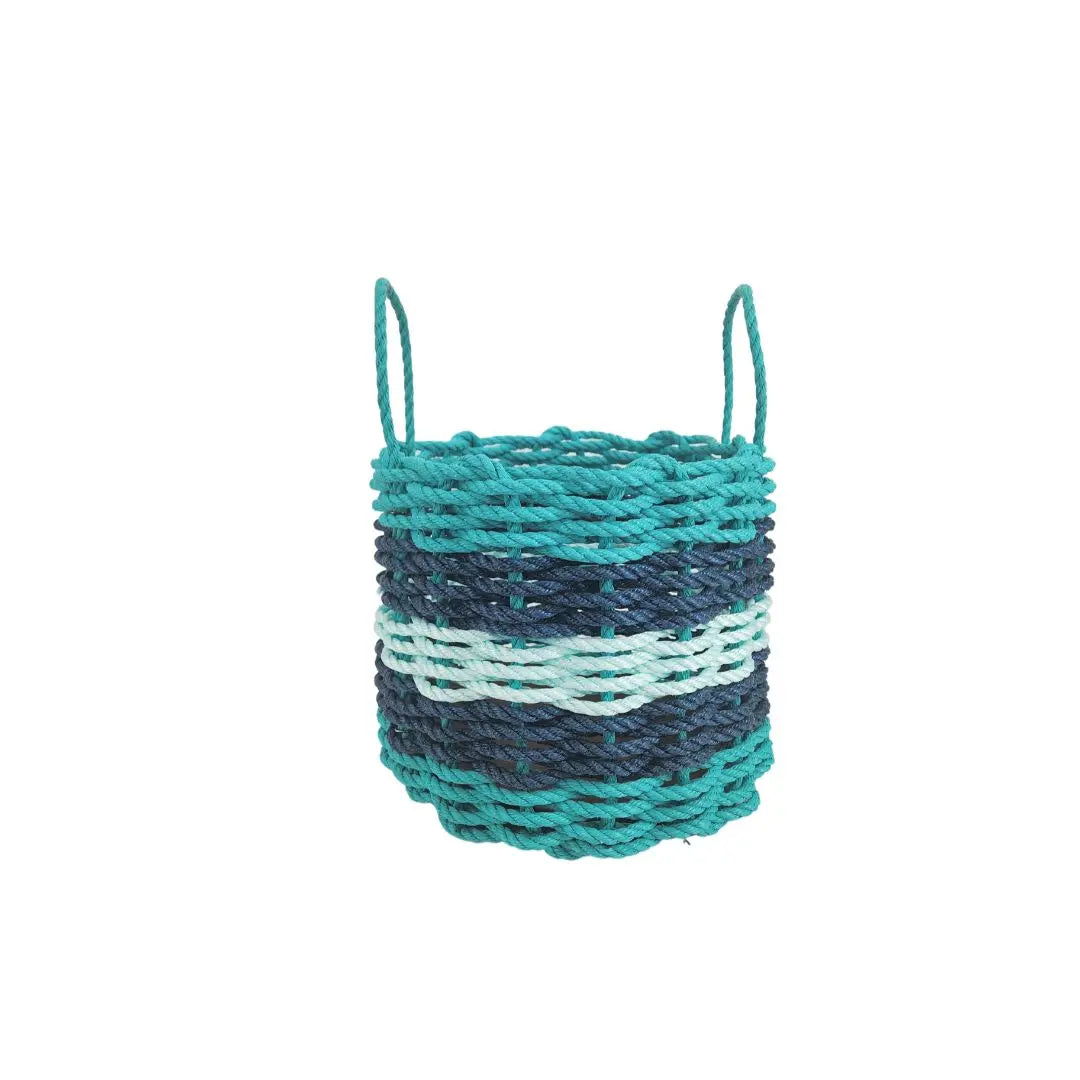 Five Stripe Rope Storage Basket Teal, Navy Blue & Seafoam - MaisonBeach