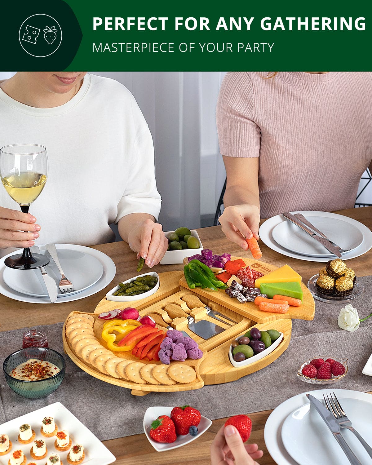 Large Round Bamboo Cheese Board – Charcuterie & Serving by Royal Craft Wood - MaisonBeach