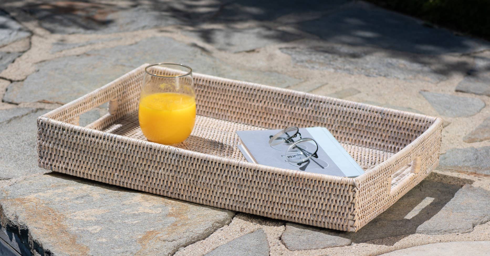 Artifacts Trading Company - Artifacts Rattan™ Rectangular Tray: White Wash / Medium - MaisonBeach