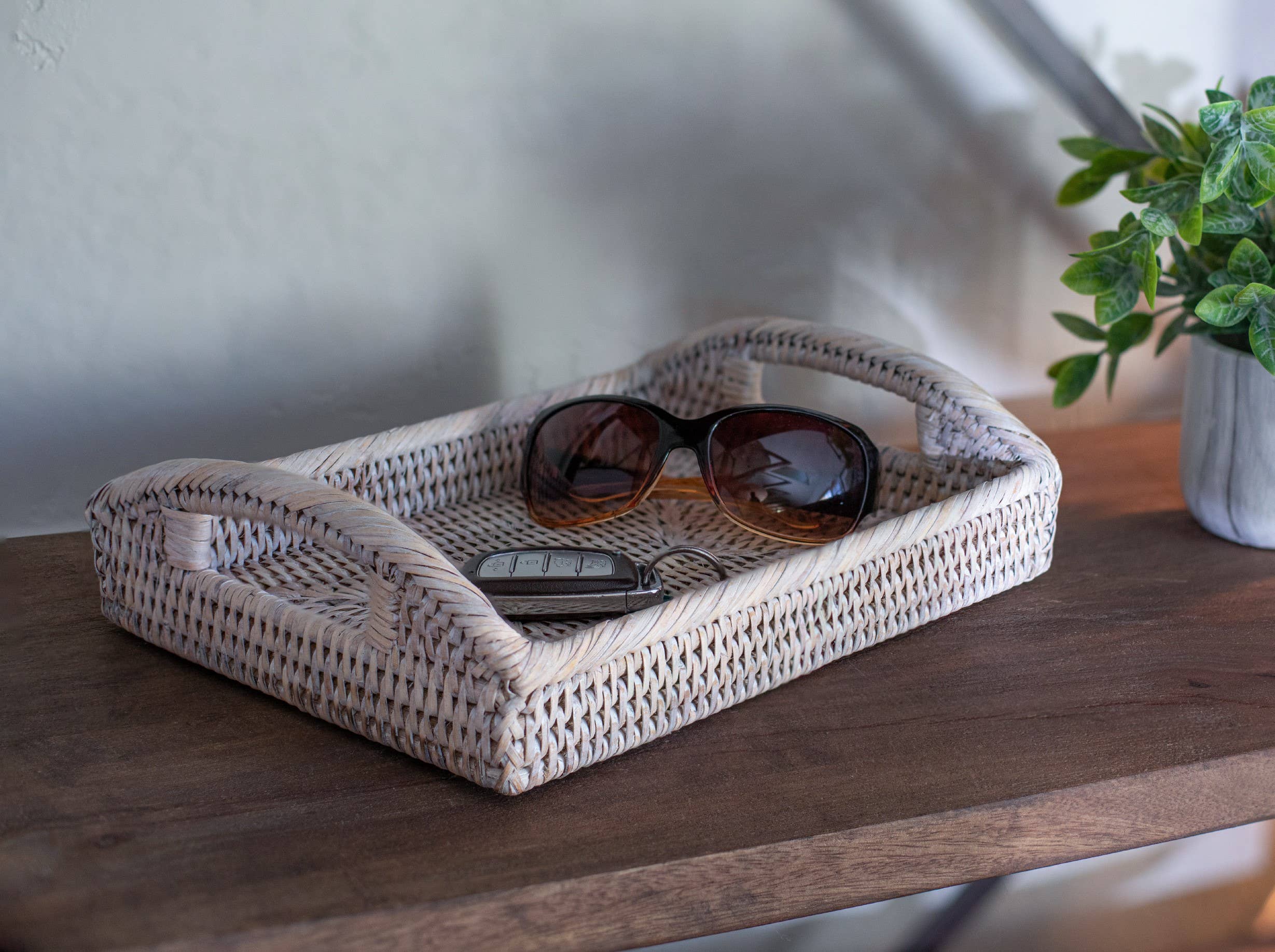 Artifacts Trading Company - Artifacts Rattan™ Rectangular Vanity Tray With High Handles: White Wash - MaisonBeach