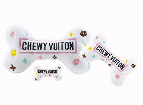 Haute Diggity Dog - White Chewy Vuiton Bones Squeaker Dog Toy: Large - MaisonBeach