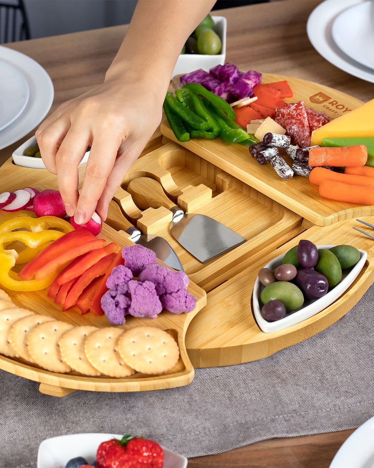 Large Round Bamboo Cheese Board – Charcuterie & Serving by Royal Craft Wood - MaisonBeach