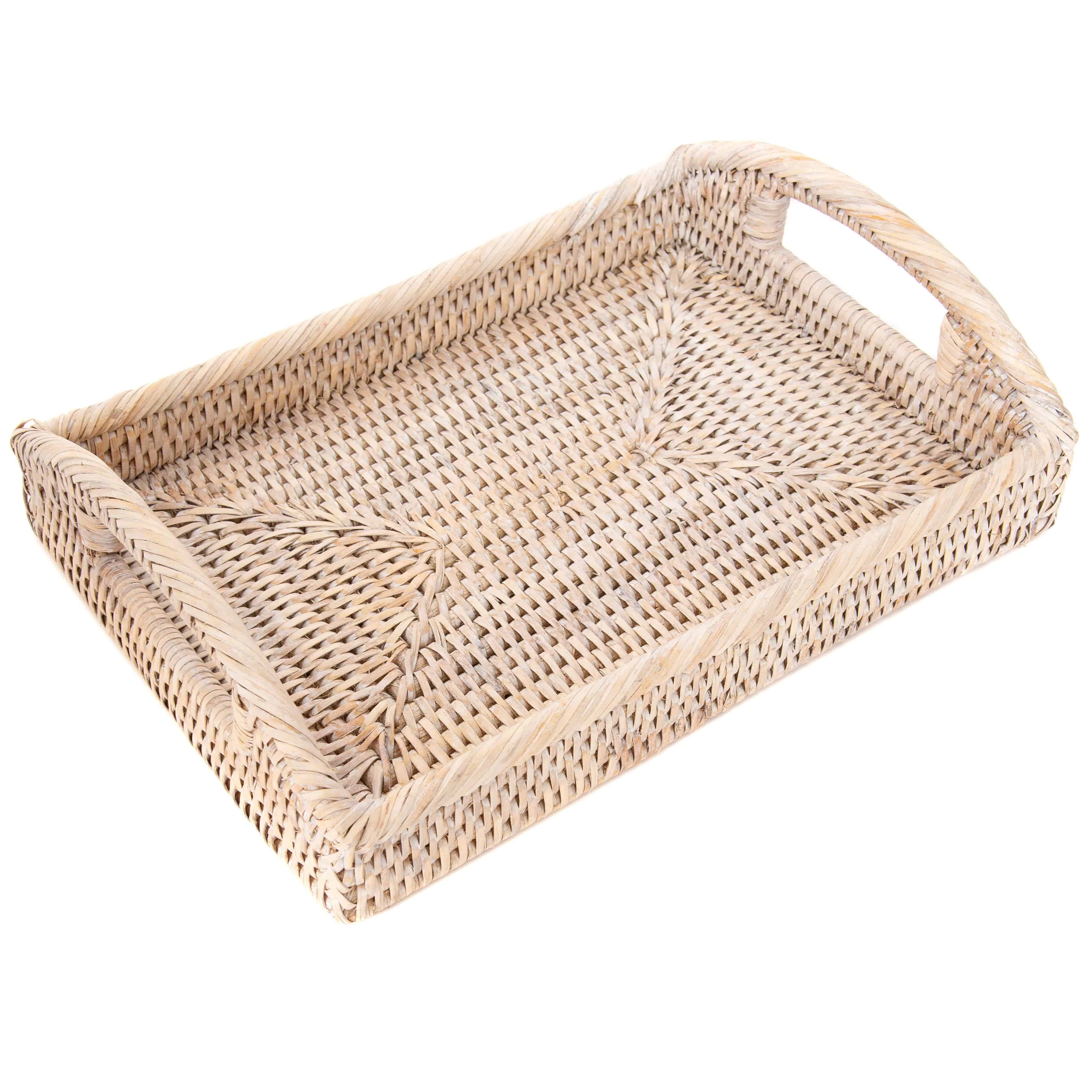 Artifacts Trading Company - Artifacts Rattan™ Rectangular Vanity Tray With High Handles: White Wash - MaisonBeach