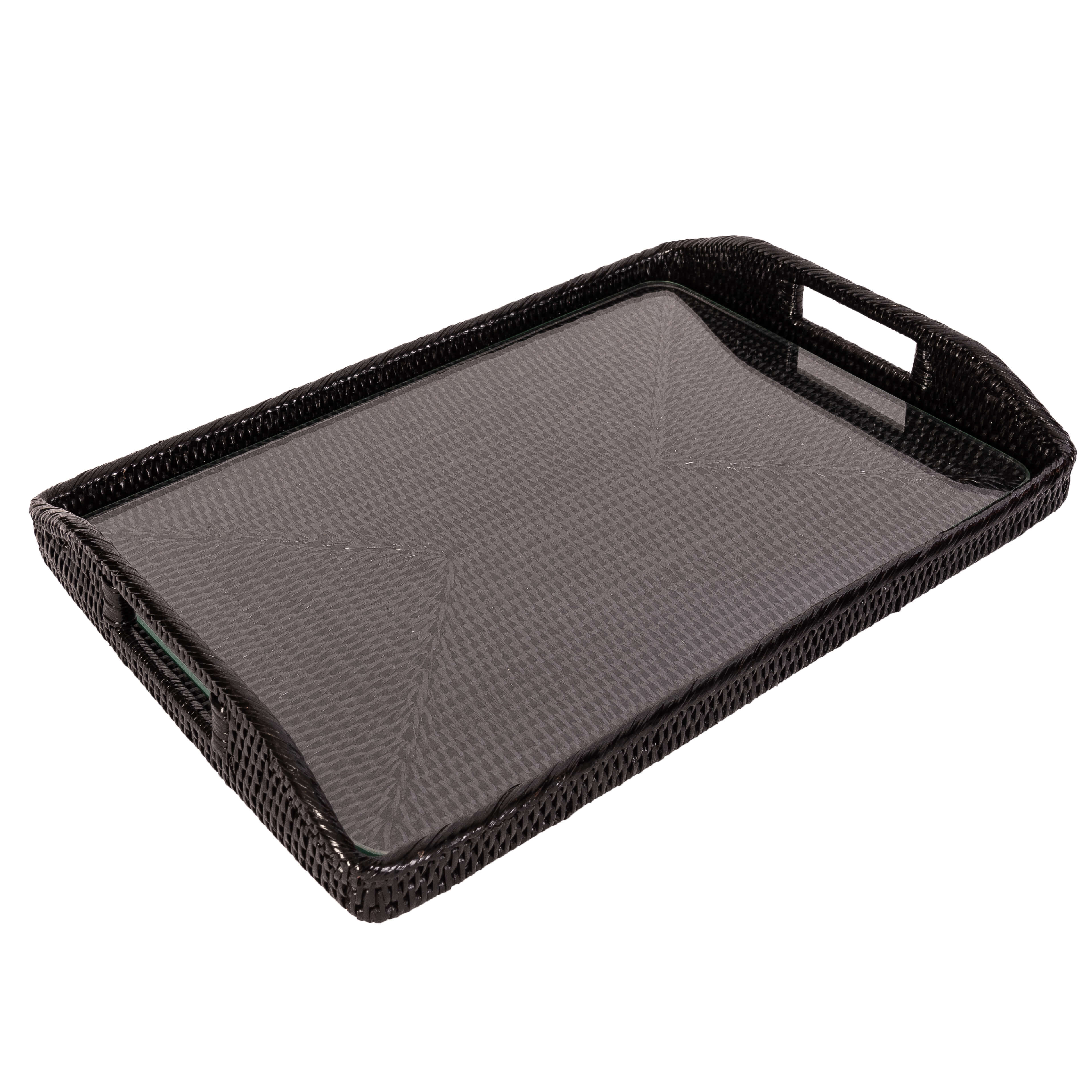 Rectangular Tray with Glass Insert: Tudor Black / 14"x10"x1"