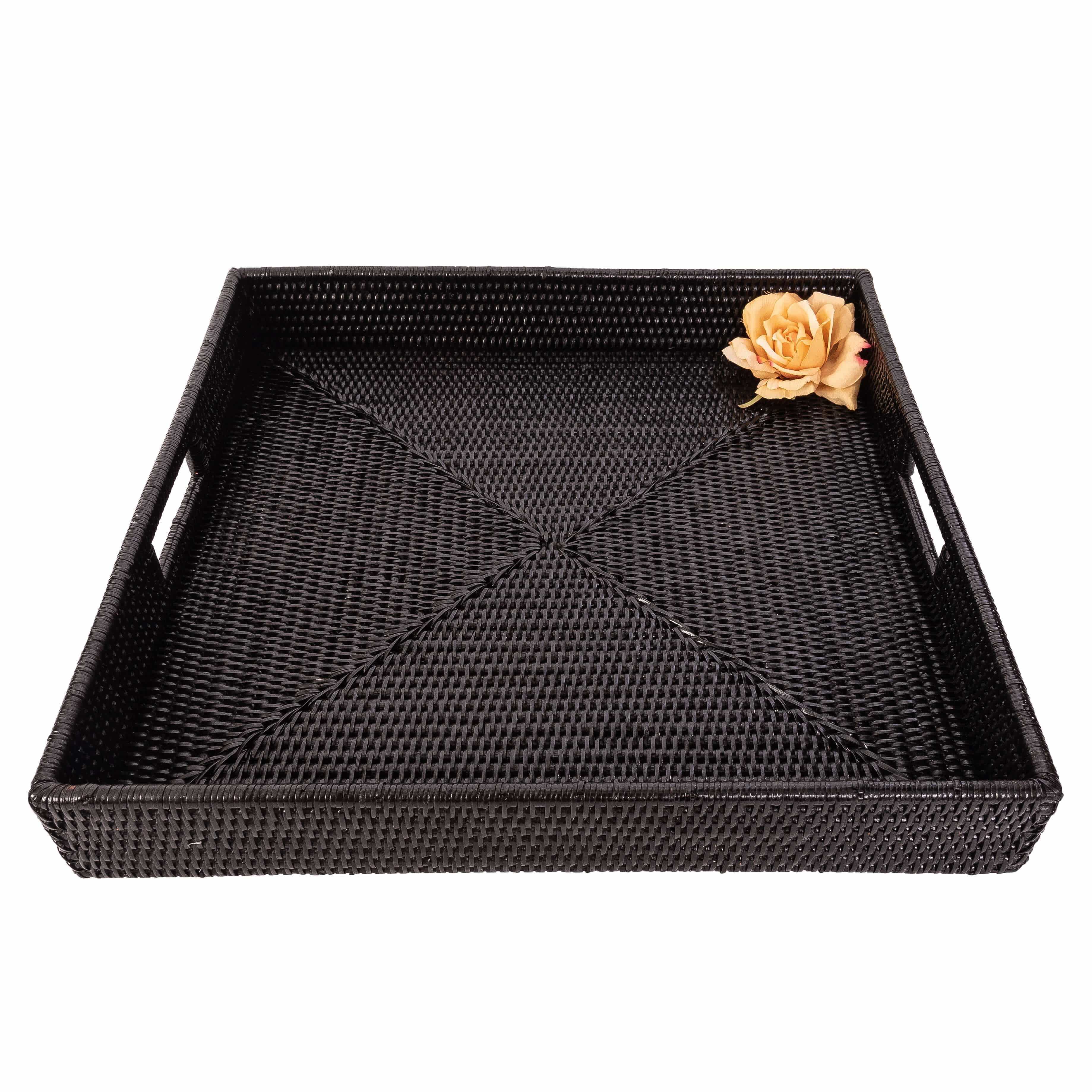 Artifacts Rattan Square Serving/Ottoman Tray: 16" Square / Tudor Black