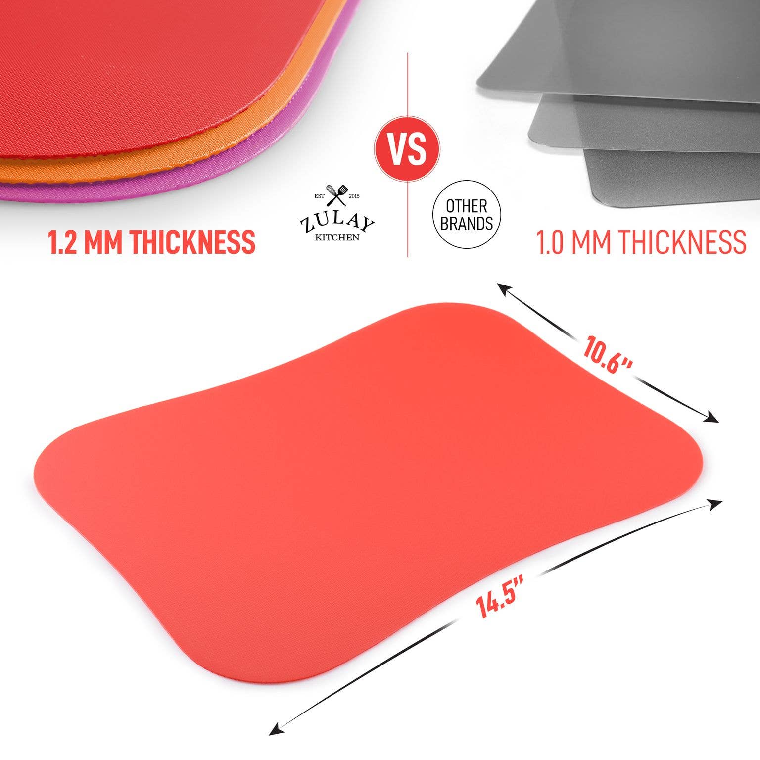 Zulay Kitchen - Extra Thick Flexible Cutting Board Mats Curved Edge 3 Boards - MaisonBeach