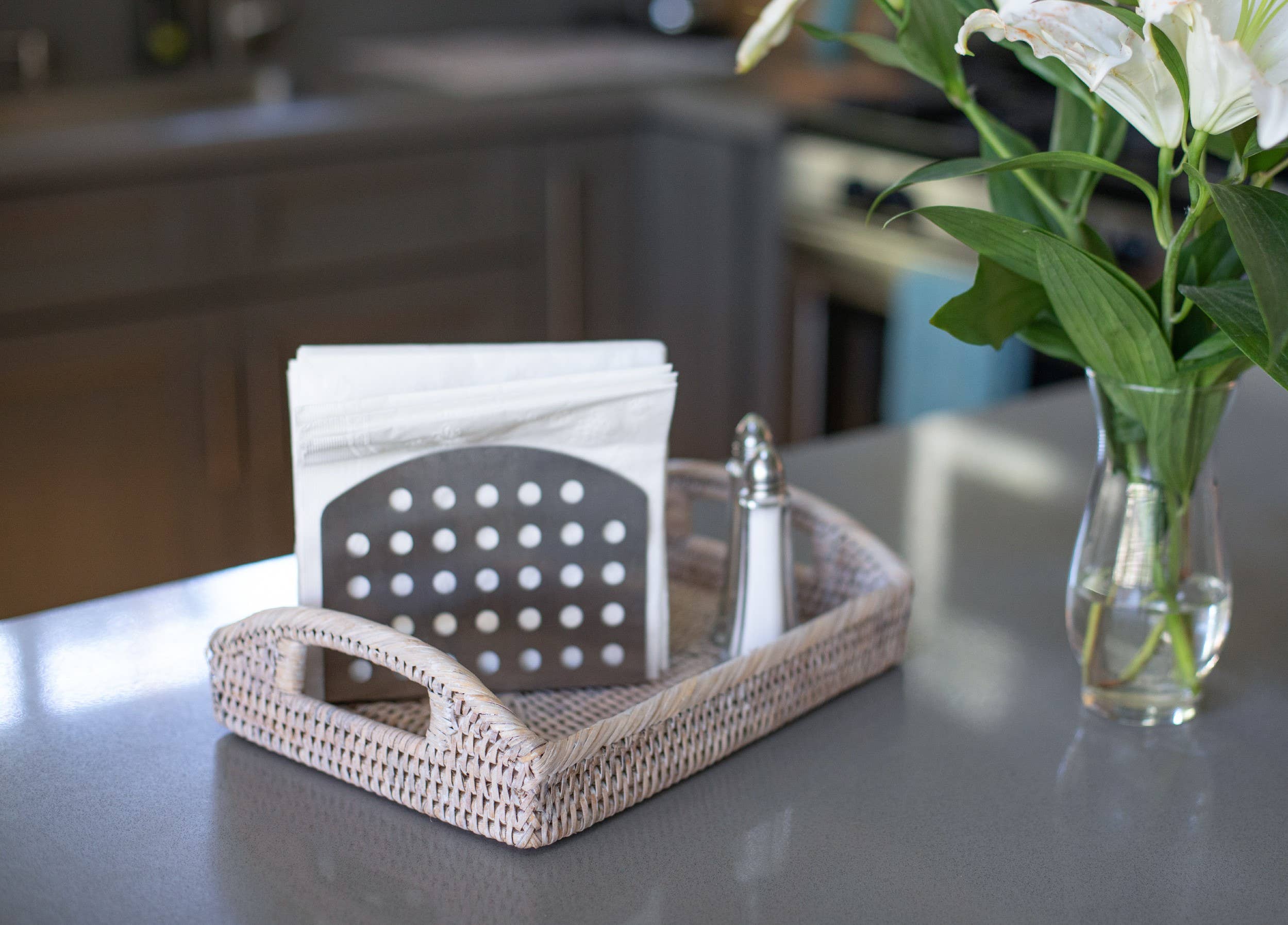 Artifacts Trading Company - Artifacts Rattan™ Rectangular Vanity Tray With High Handles: White Wash - MaisonBeach