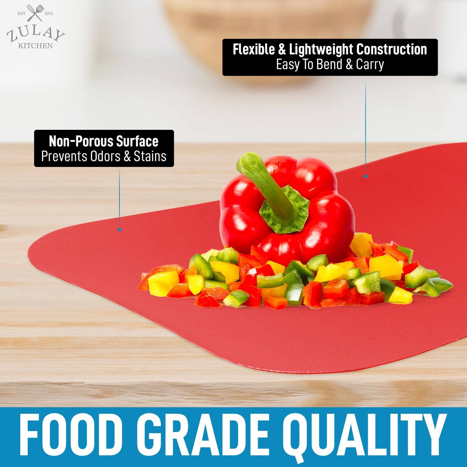 Zulay Kitchen - Extra Thick Flexible Cutting Board Mats Curved Edge 3 Boards - MaisonBeach