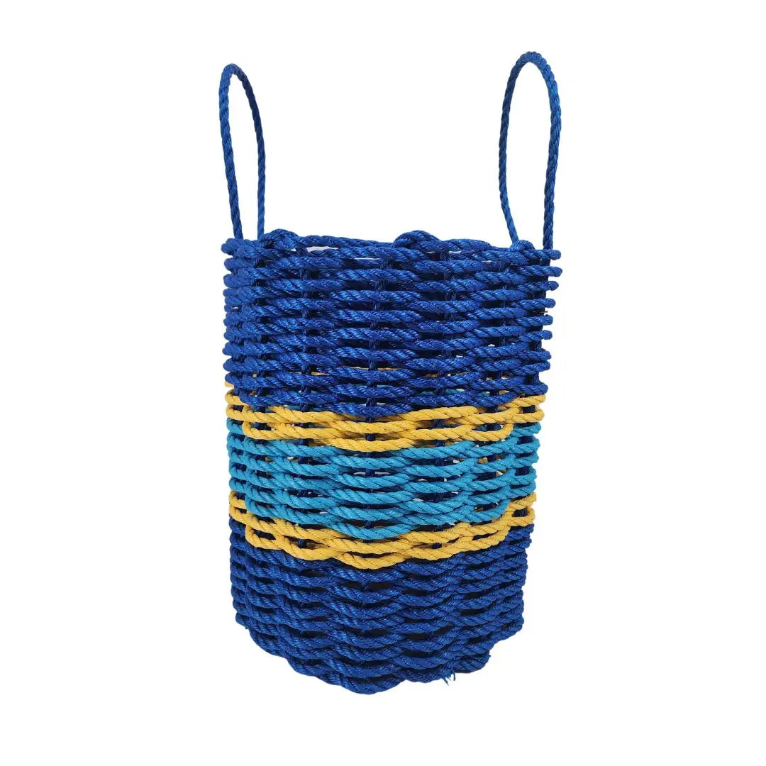 Authentic Maine Lobster Rope Storage Basket Two Tone Blue with yellow Accents - MaisonBeach