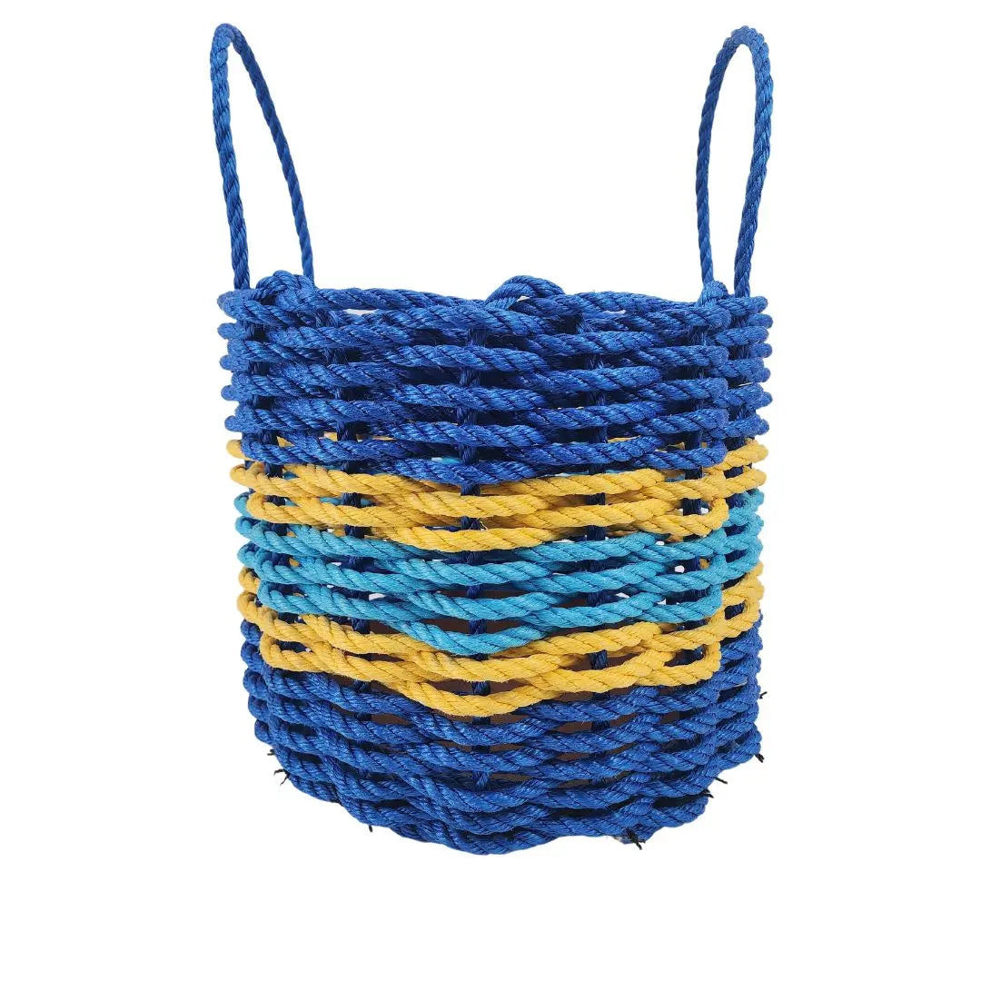 Authentic Maine Lobster Rope Storage Basket Two Tone Blue with yellow Accents - MaisonBeach