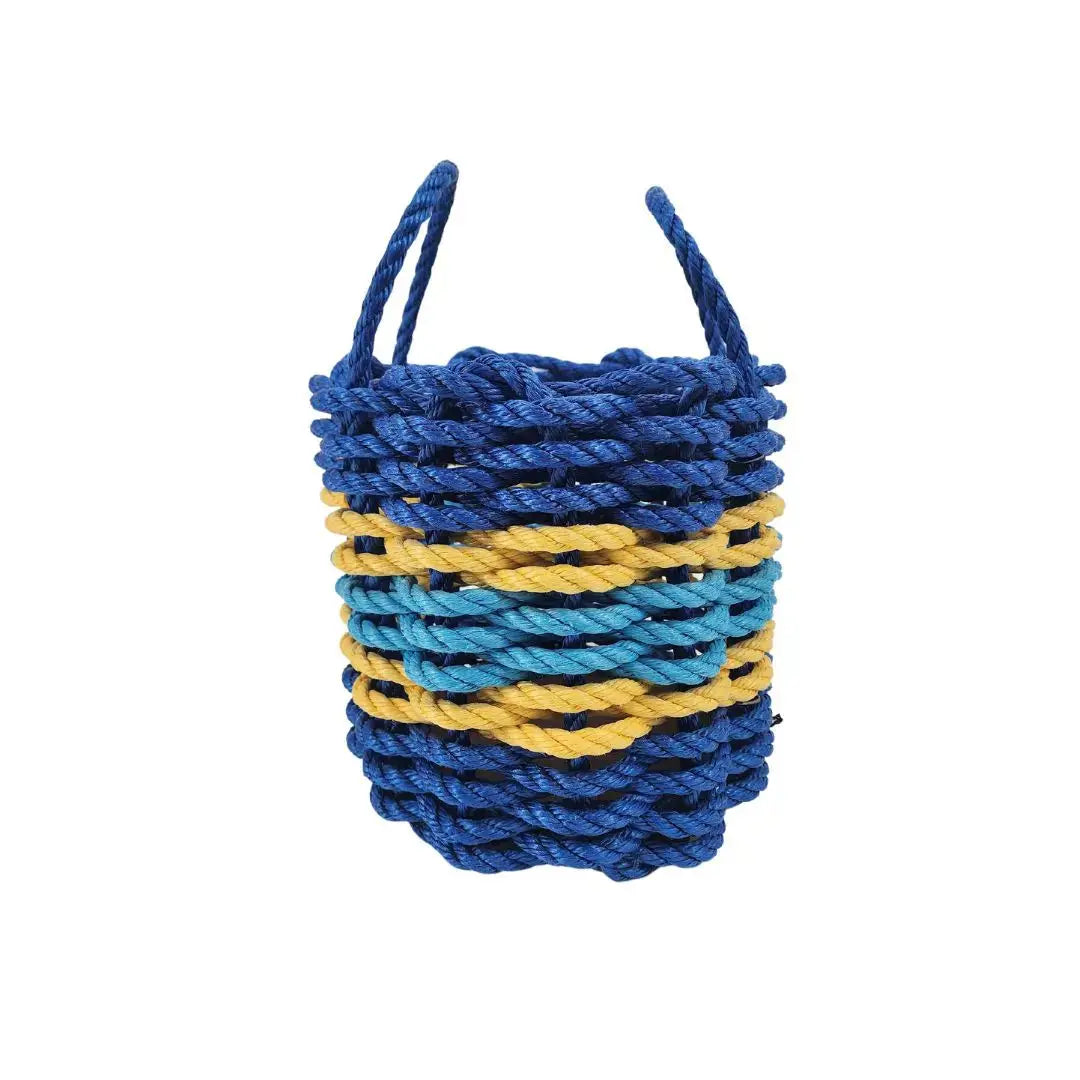 Authentic Maine Lobster Rope Storage Basket Two Tone Blue with yellow Accents - MaisonBeach