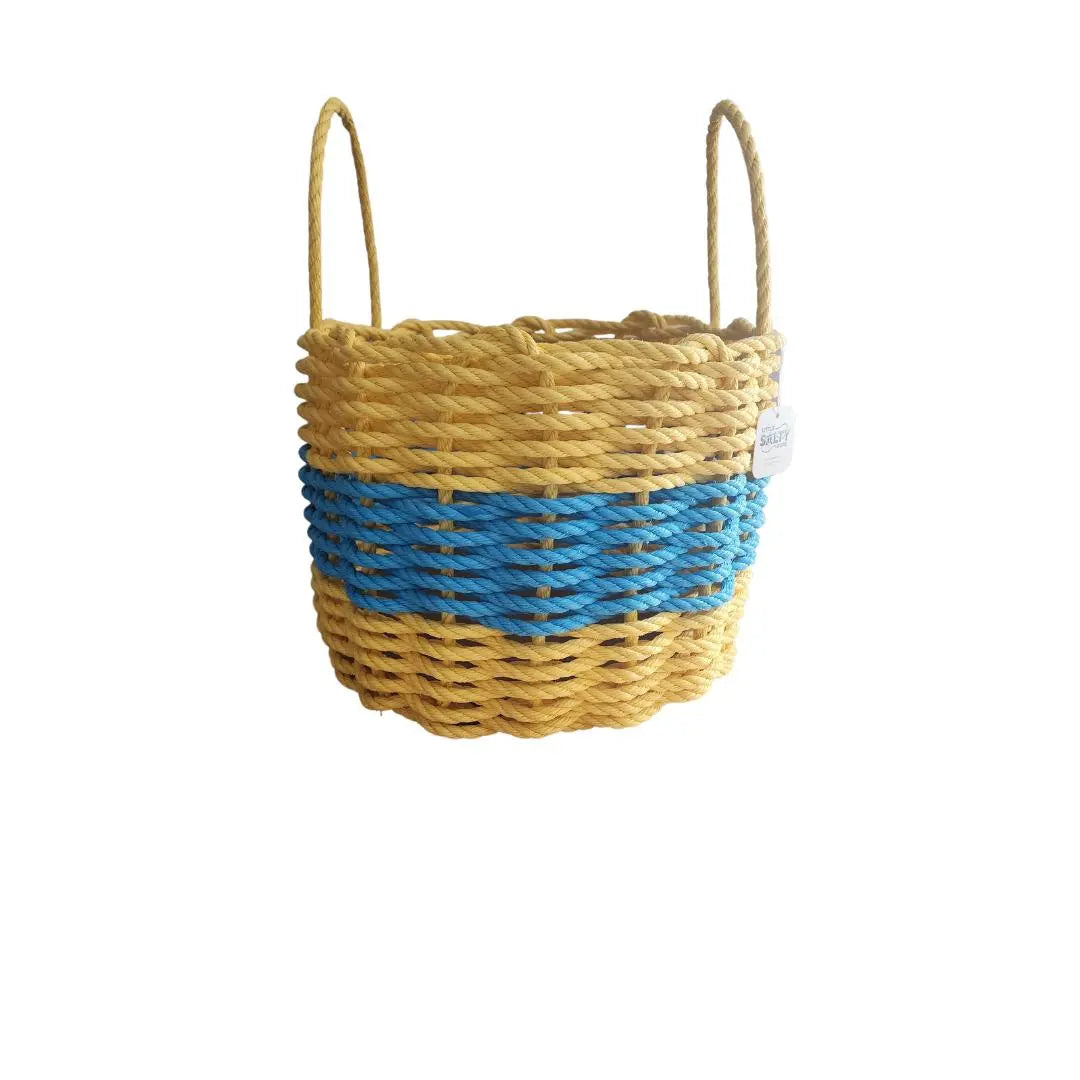 Authentic Maine Lobster Rope Storage Basket, Yellow and Light Blue - MaisonBeach