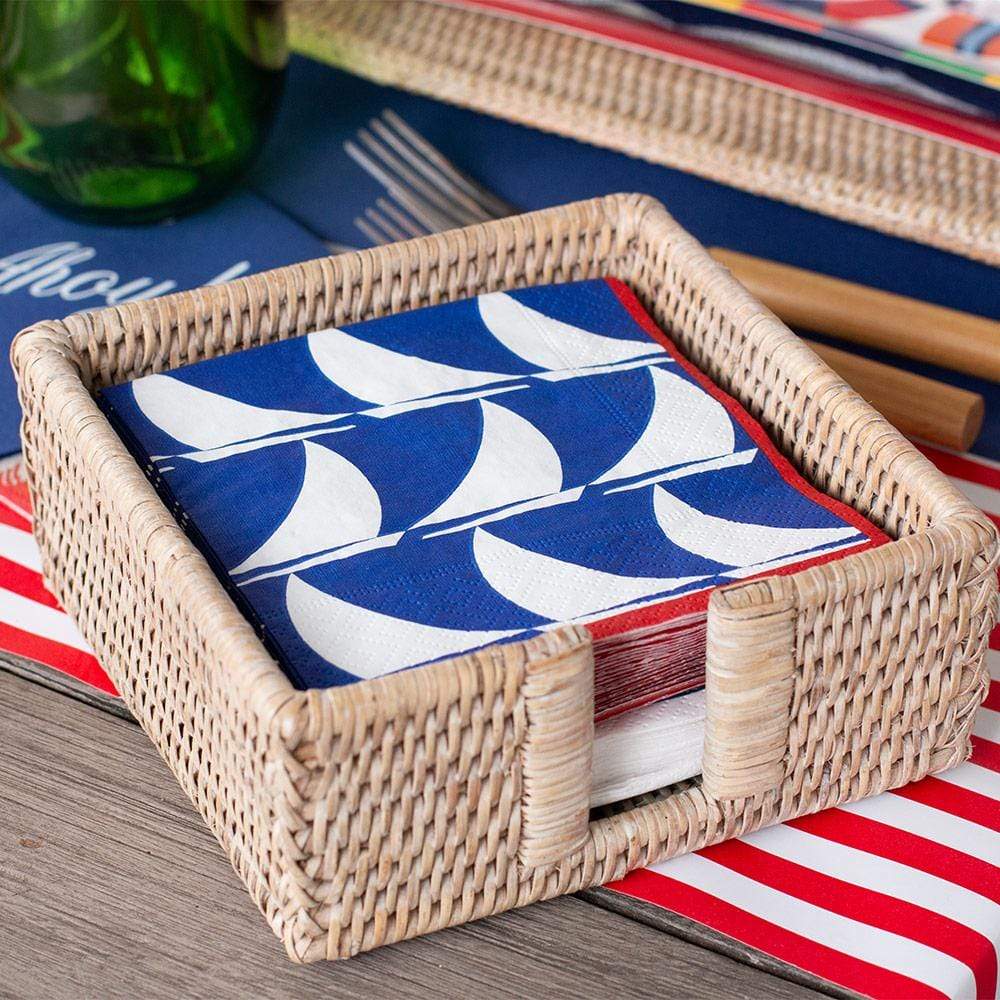 Caspari White Rattan Cocktail Napkin Holder - MaisonBeach