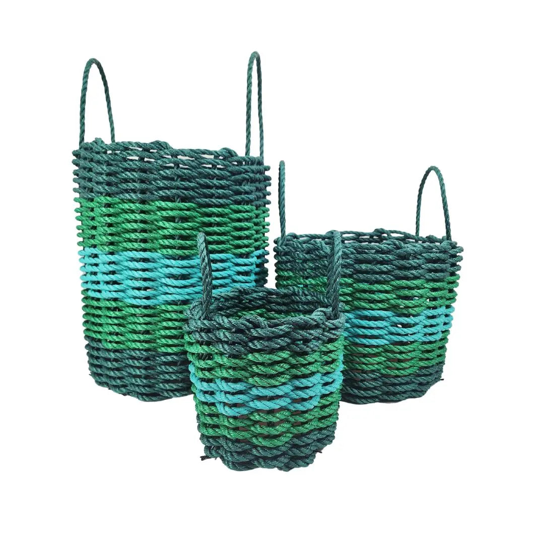 Five Stripe Rope Storage Basket Hunter Green, Green, Teal - MaisonBeach