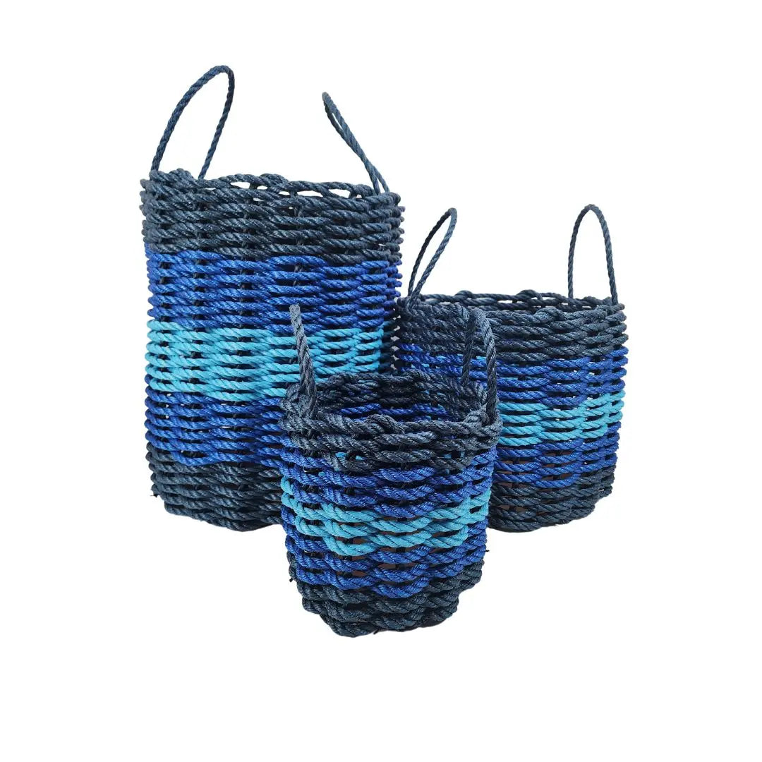 Five Stripe Rope Storage Basket Navy Blue, Blue, Light Blue - MaisonBeach